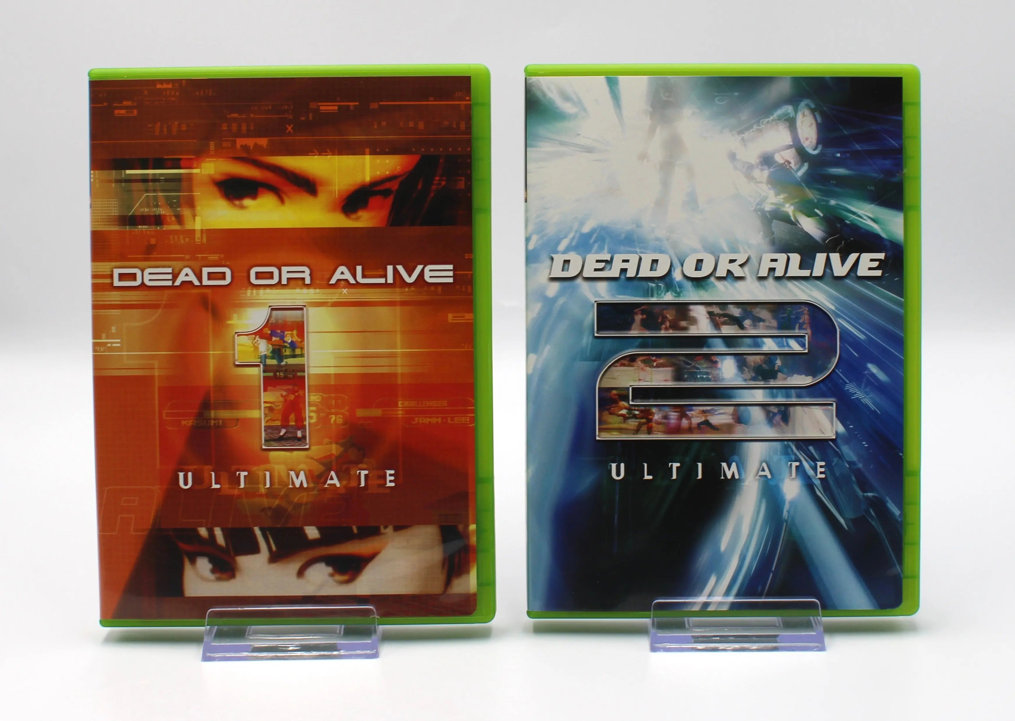 Front cover view of both game cases for Dead or Alive Ultimate for Microsoft Xbox Original NTSC-U, showing authentic artwork and case condition.