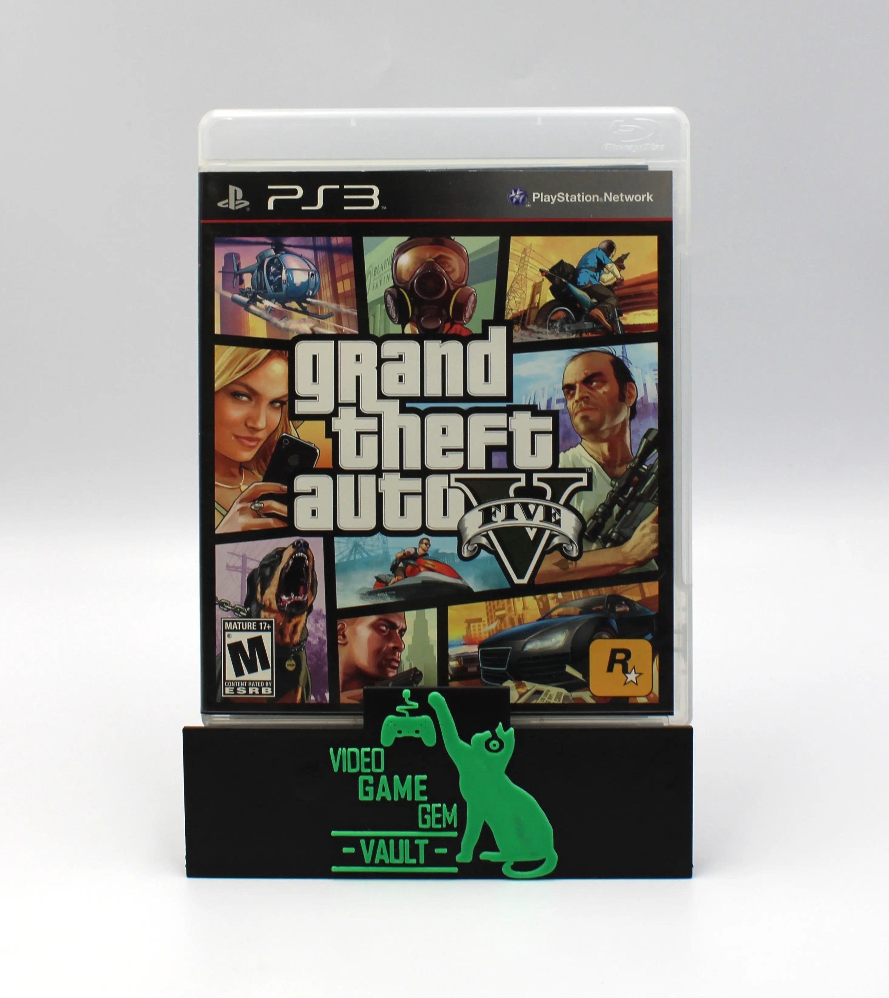 Front cover of Grand Theft Auto V (GTA 5) for PS3 (2013) NTSC-U, showing original cover artwork with Rockstar logo