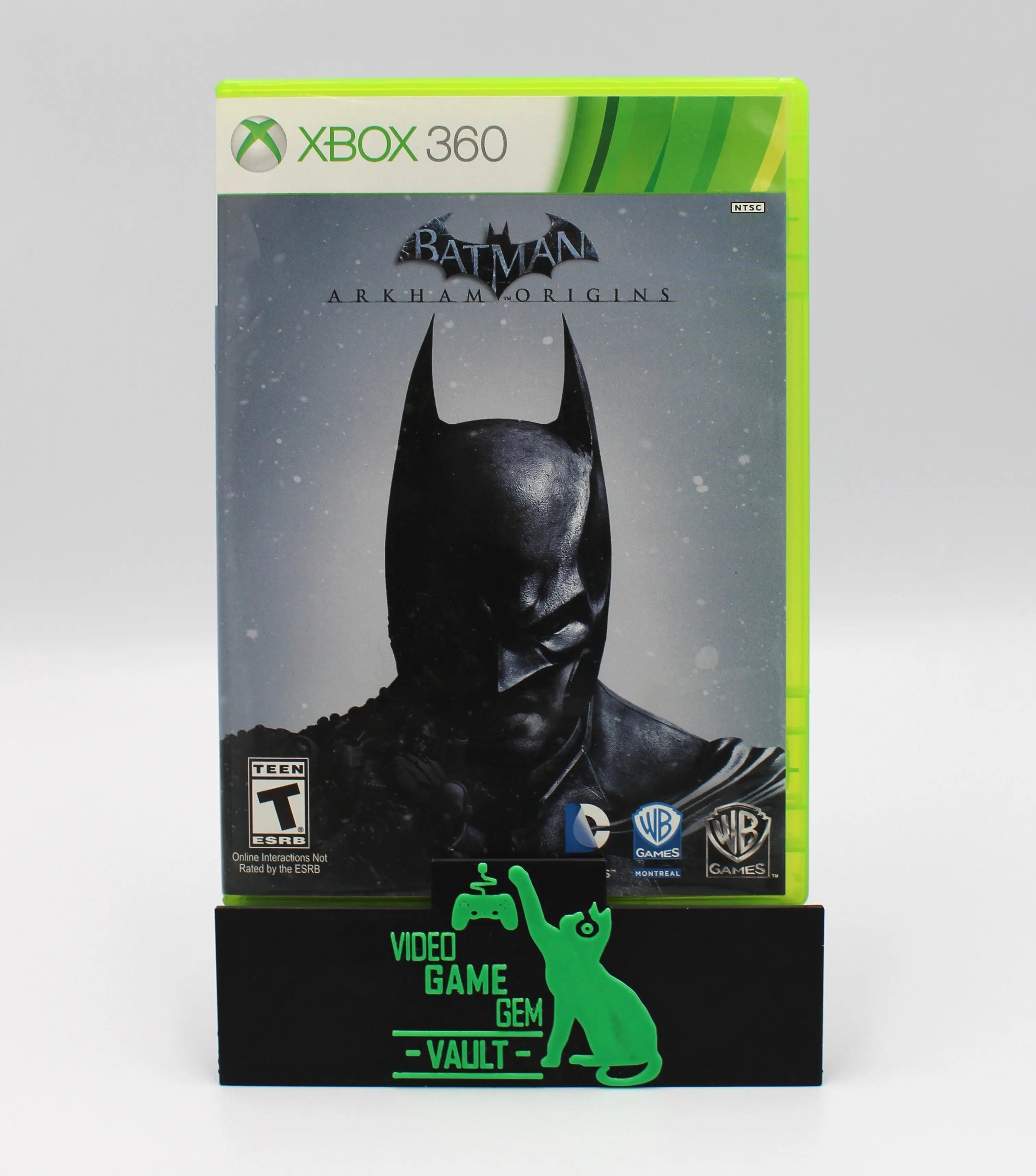 Front cover of Batman: Arkham Origins for Microsoft Xbox 360 NTSC-U game case, showing authentic artwork, Teen ESRB rating, and condition.