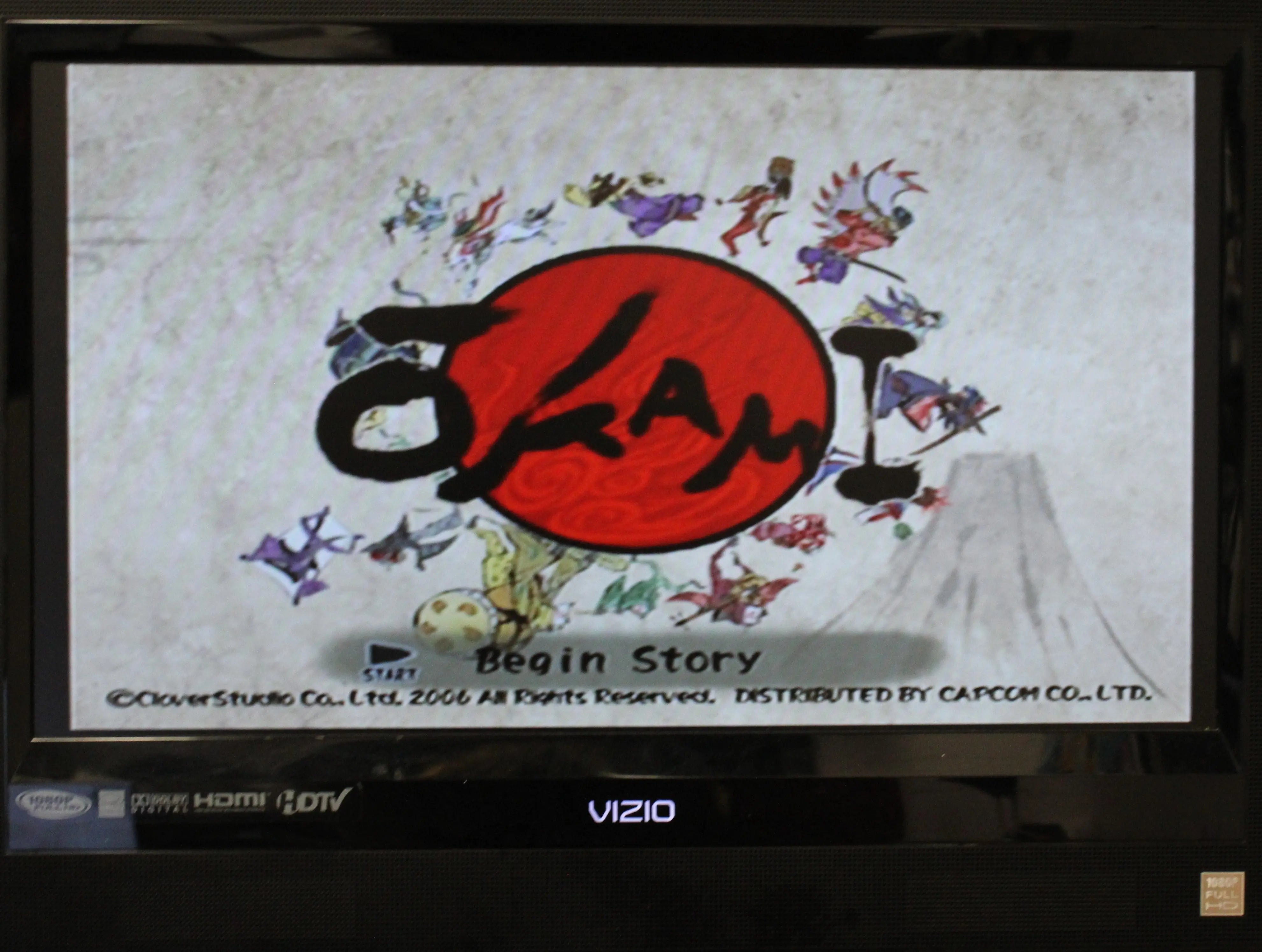 Gameplay screenshot of Okami for Sony PlayStation 2 PS2 (2006), showing game main story screen.