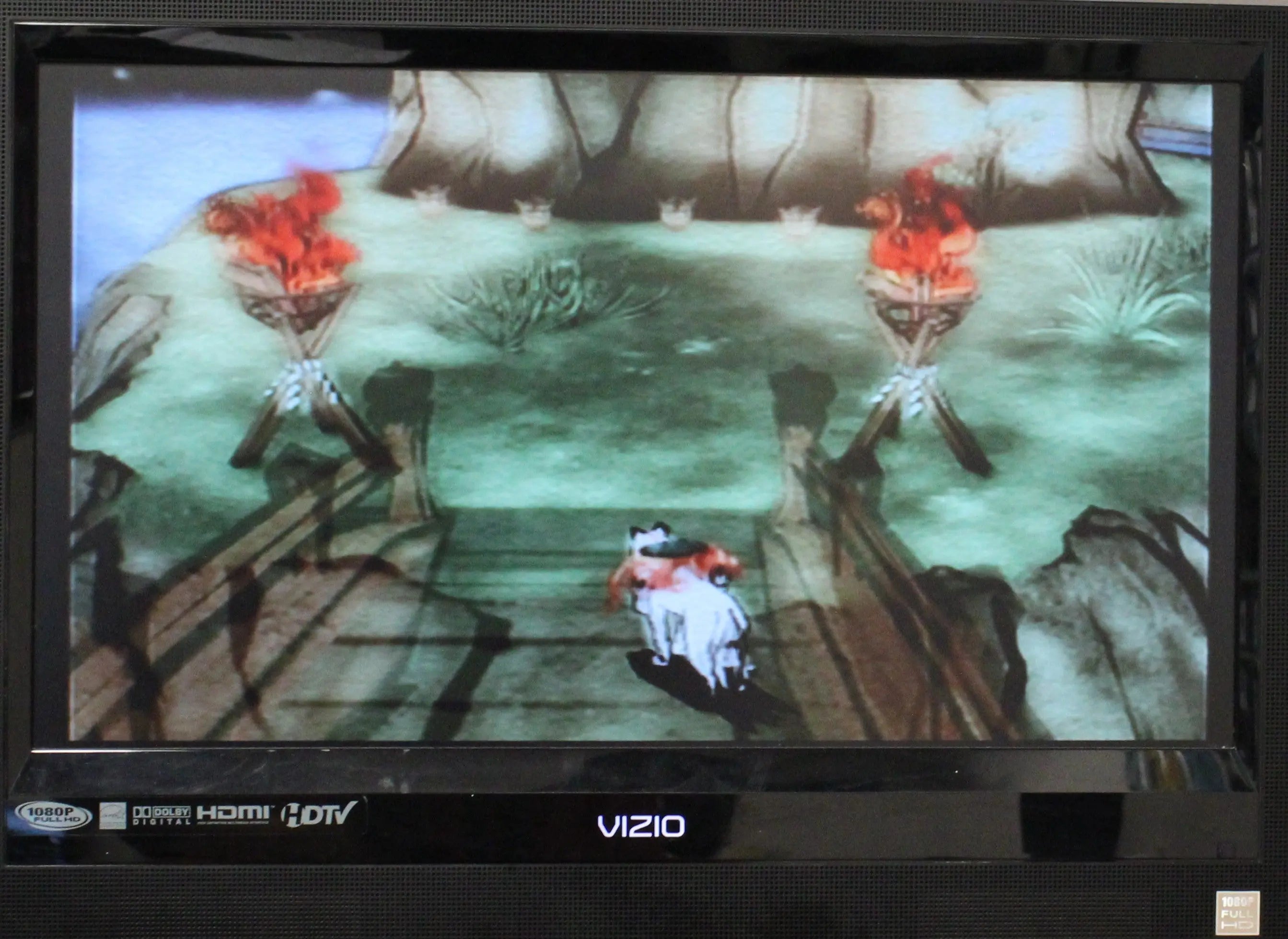 Gameplay screenshot of Okami for Sony PlayStation 2 PS2 (2006), showing in-game action and visual style.