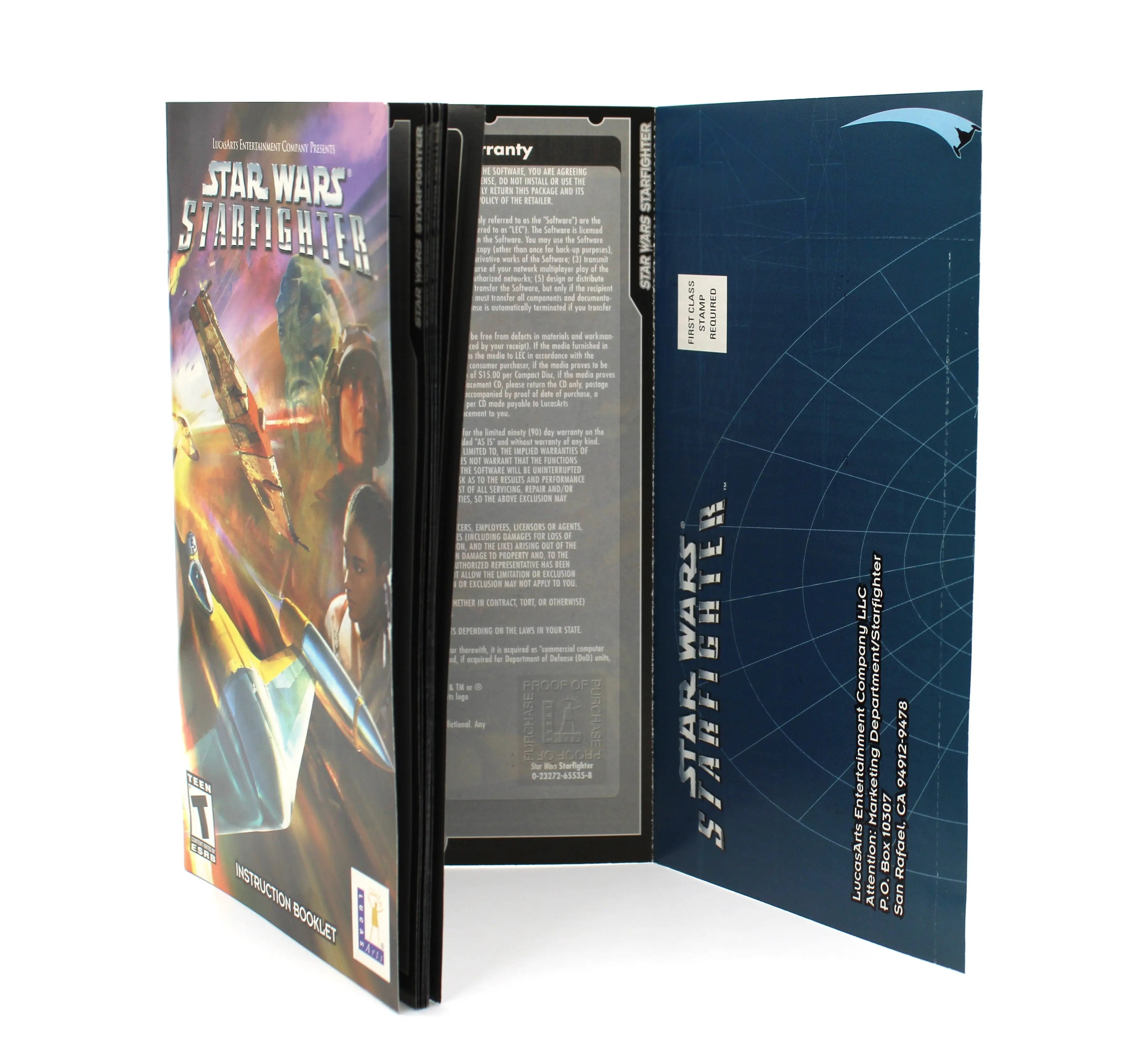 For sale is Star Wars Starfighter for Sony PlayStation 2, PS2. 2002 release. Greatest Hits GH CIB + Manual & Reg Card! See picture of warranty registration card attached to the manual.