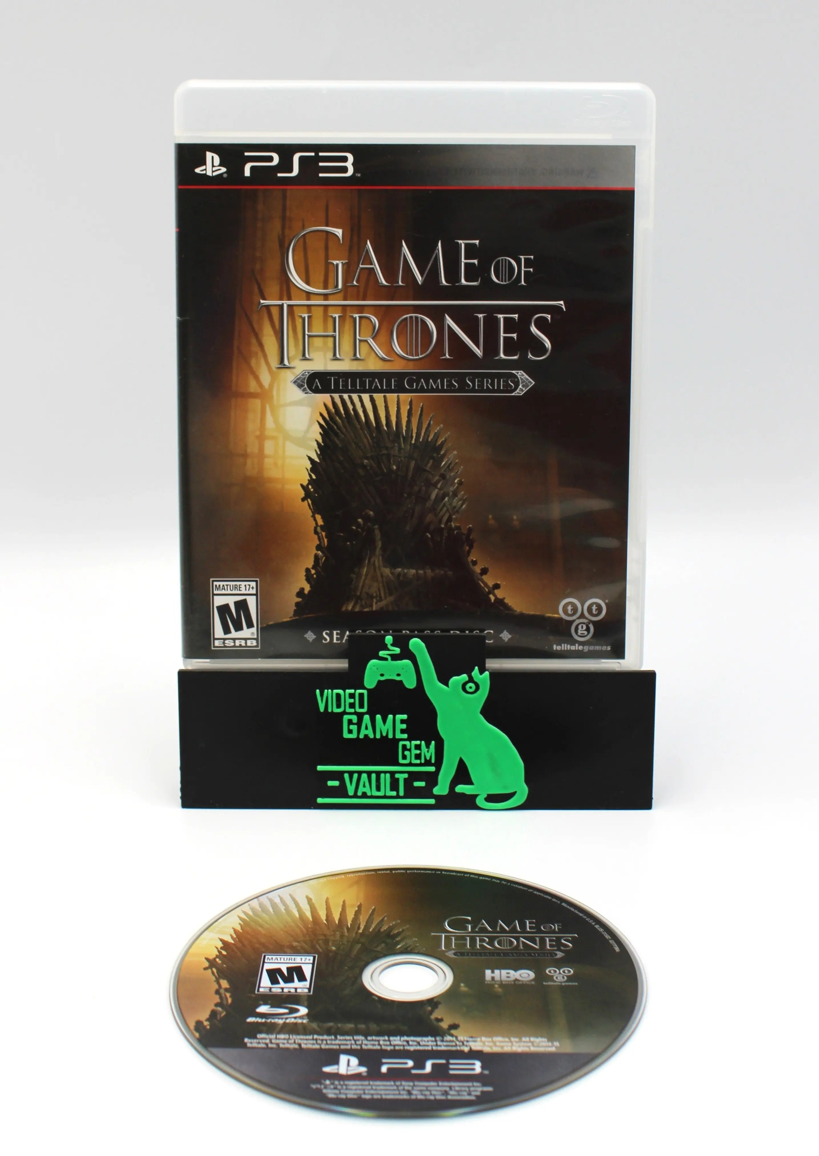 View of NTSC-U Game of Thrones: A Telltale Games Series for Sony PlayStation 3 PS3 – Season Pass Disc (2015). See OEM game case, front cover artwork, and game disc.