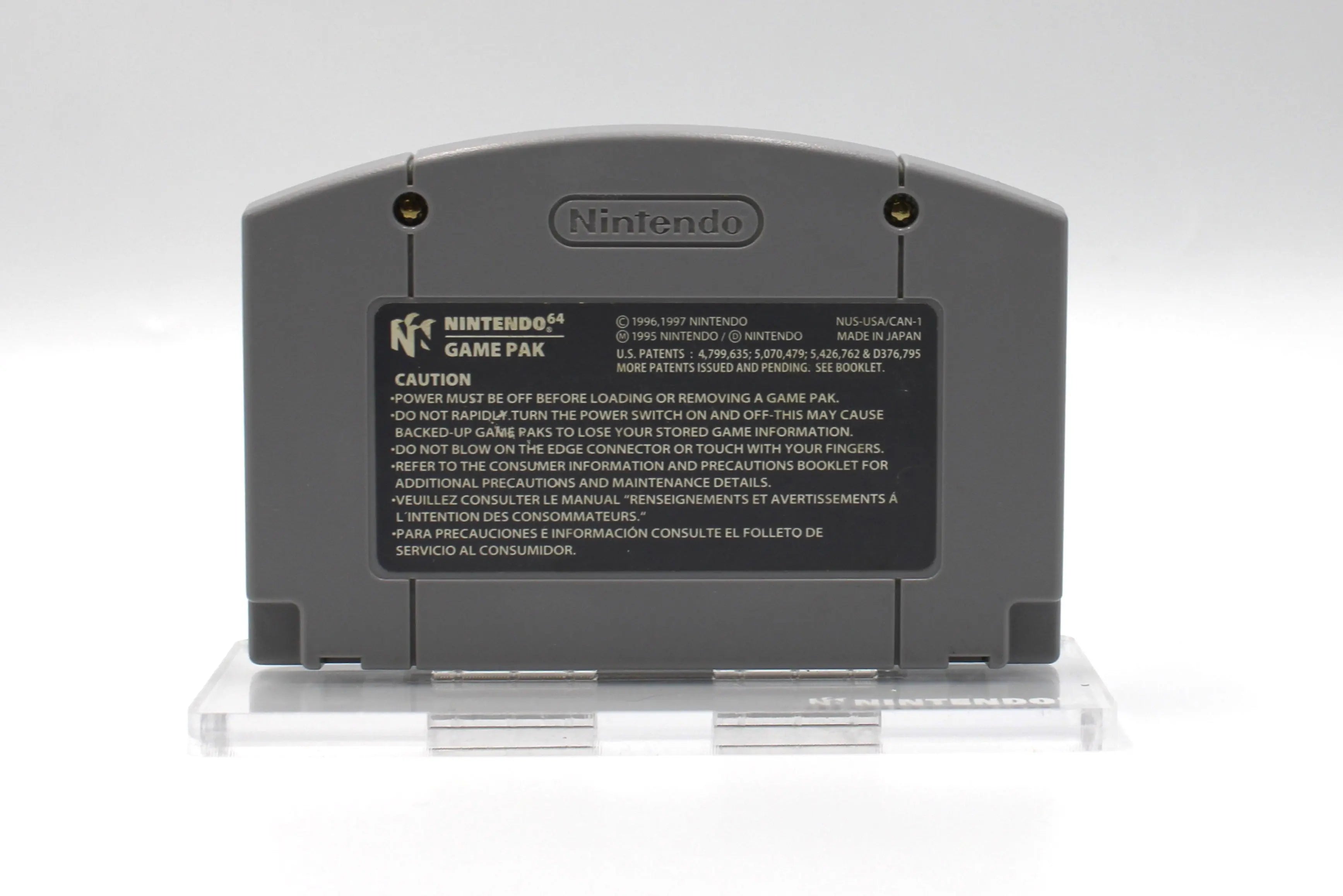 Back cartridge view of NTSC-U copy of Disney's A Bug's Life for Nintendo 64, N64. Released in 1999. See back of cartridge label with Nintendo logo and and back label.