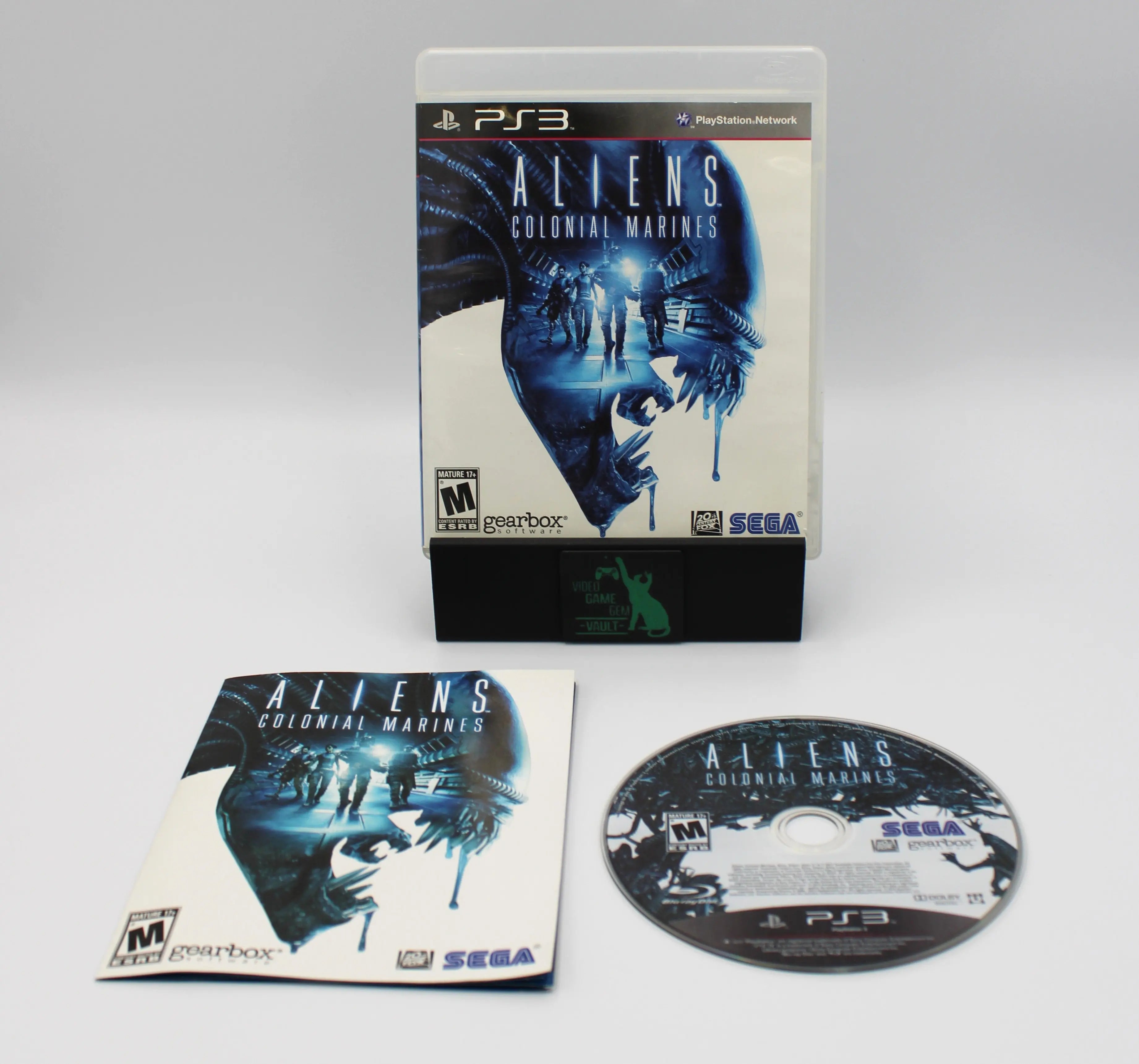 Main display of Aliens: Colonial Marines for Sony PlayStation 3 PS3 – CIB with manual (2013) NTSC‑U, showing the case artwork, game disc, and manual insert.