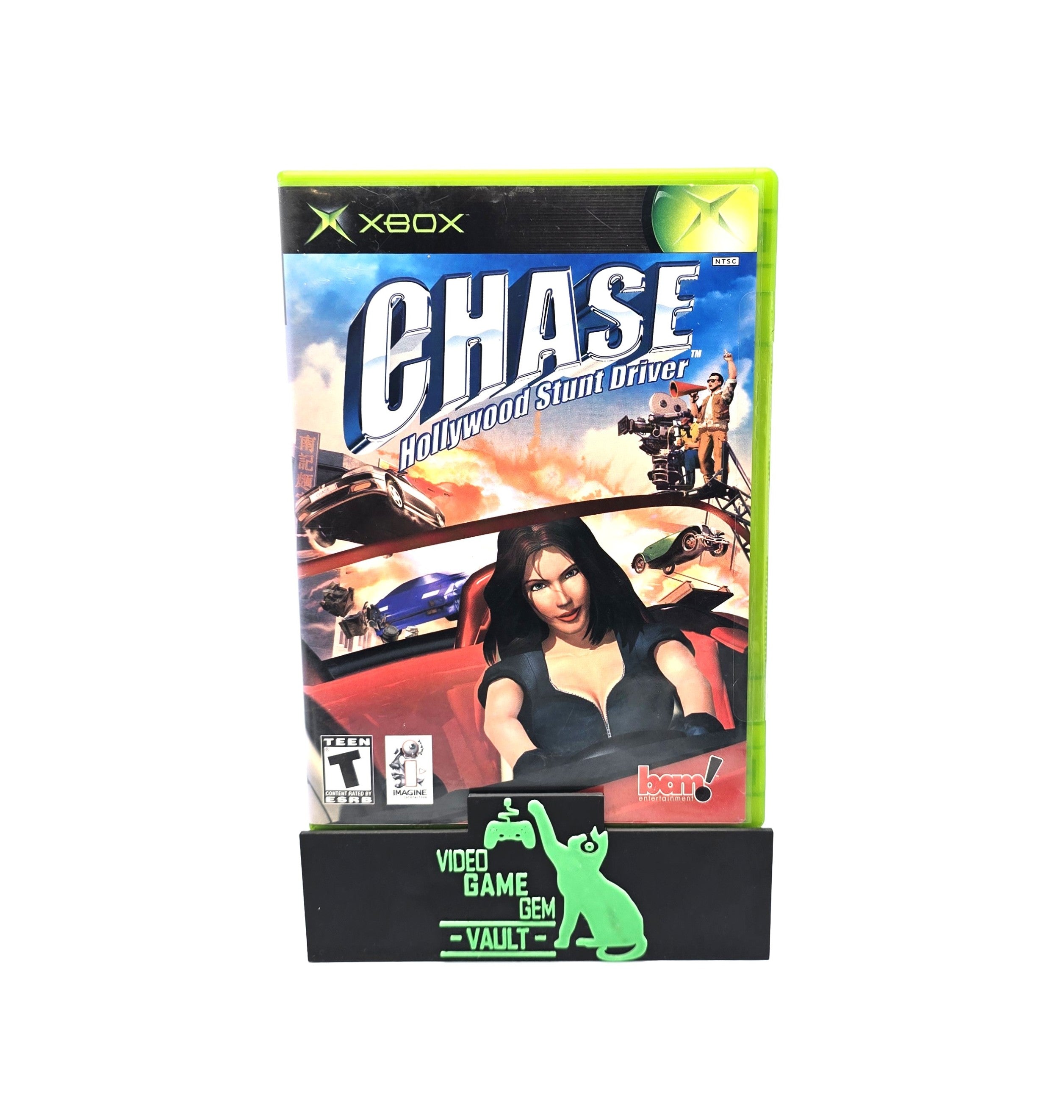 Front view of Chase Hollywood Stunt Driver video game cover for the OG Xbox. Shows authetic game artwork and clean case on a white background.