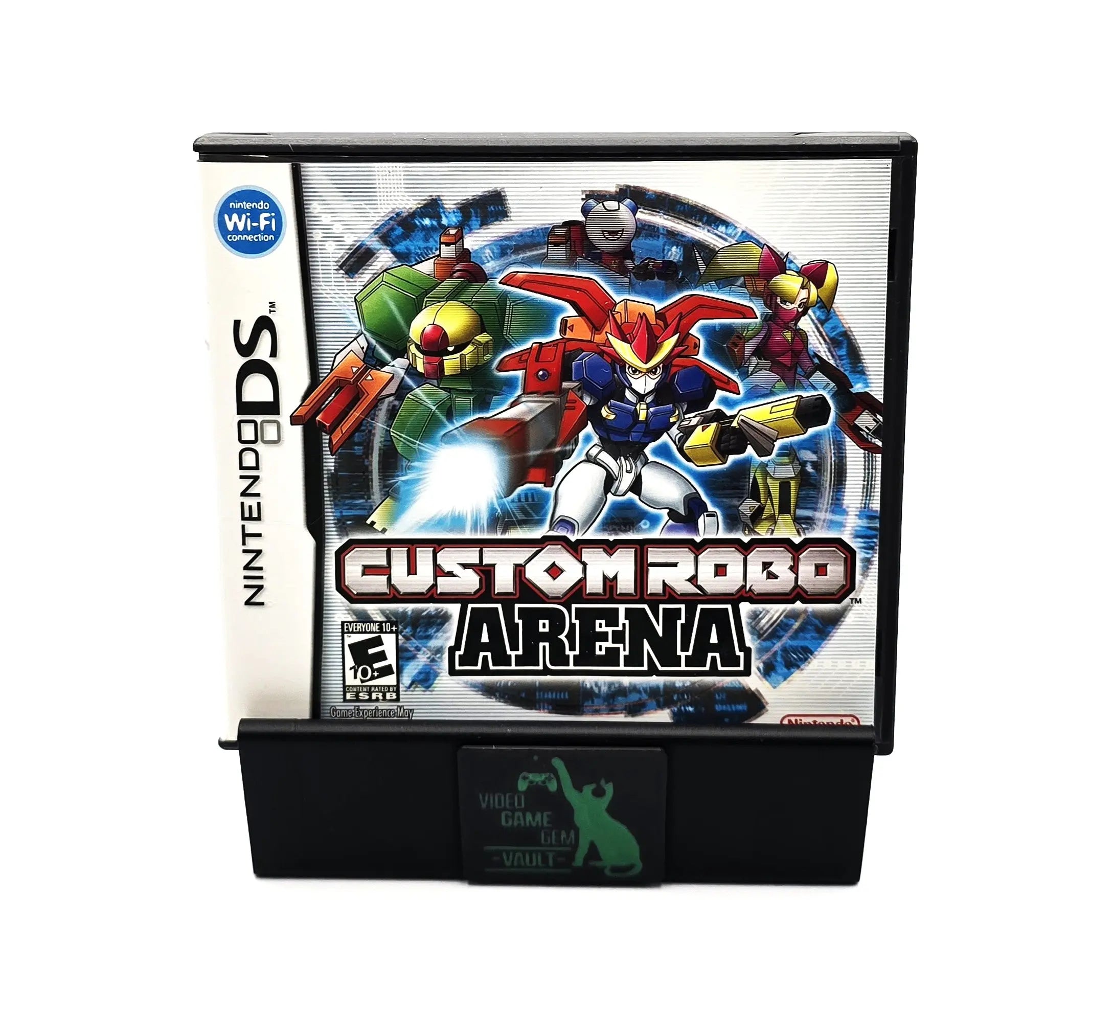 Front cover of Custom Robo Arena for Nintendo DS – Complete in Box (2007) NTSC-U, showing original artwork and official Nintendo Wi-Fi seal.