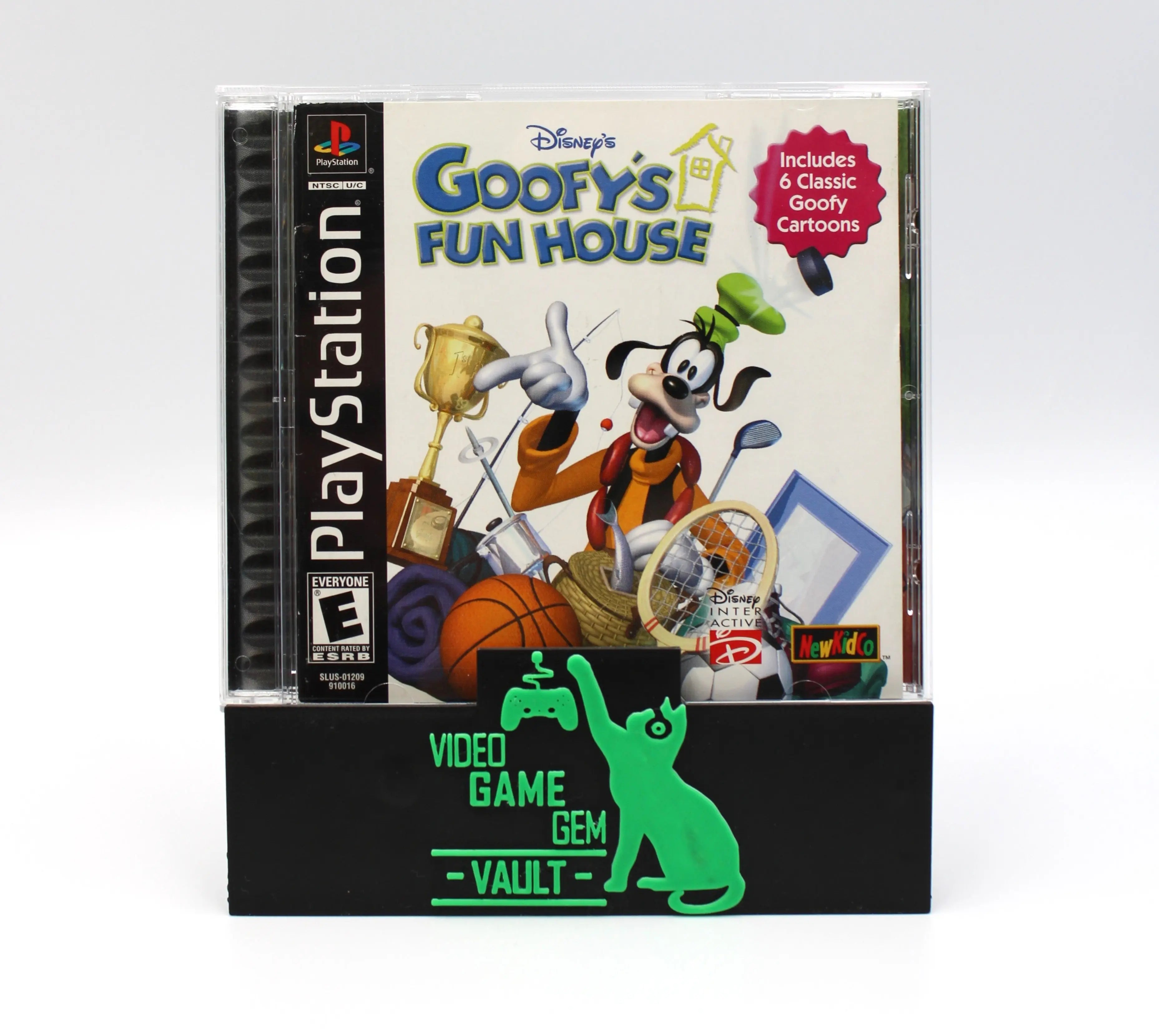Front cover of the case for Disney’s Goofy’s Fun House for Sony PlayStation 1 PS1 – CIB with Reg Card (2001) NTSC‑U, featuring Goofy artwork and original branding.