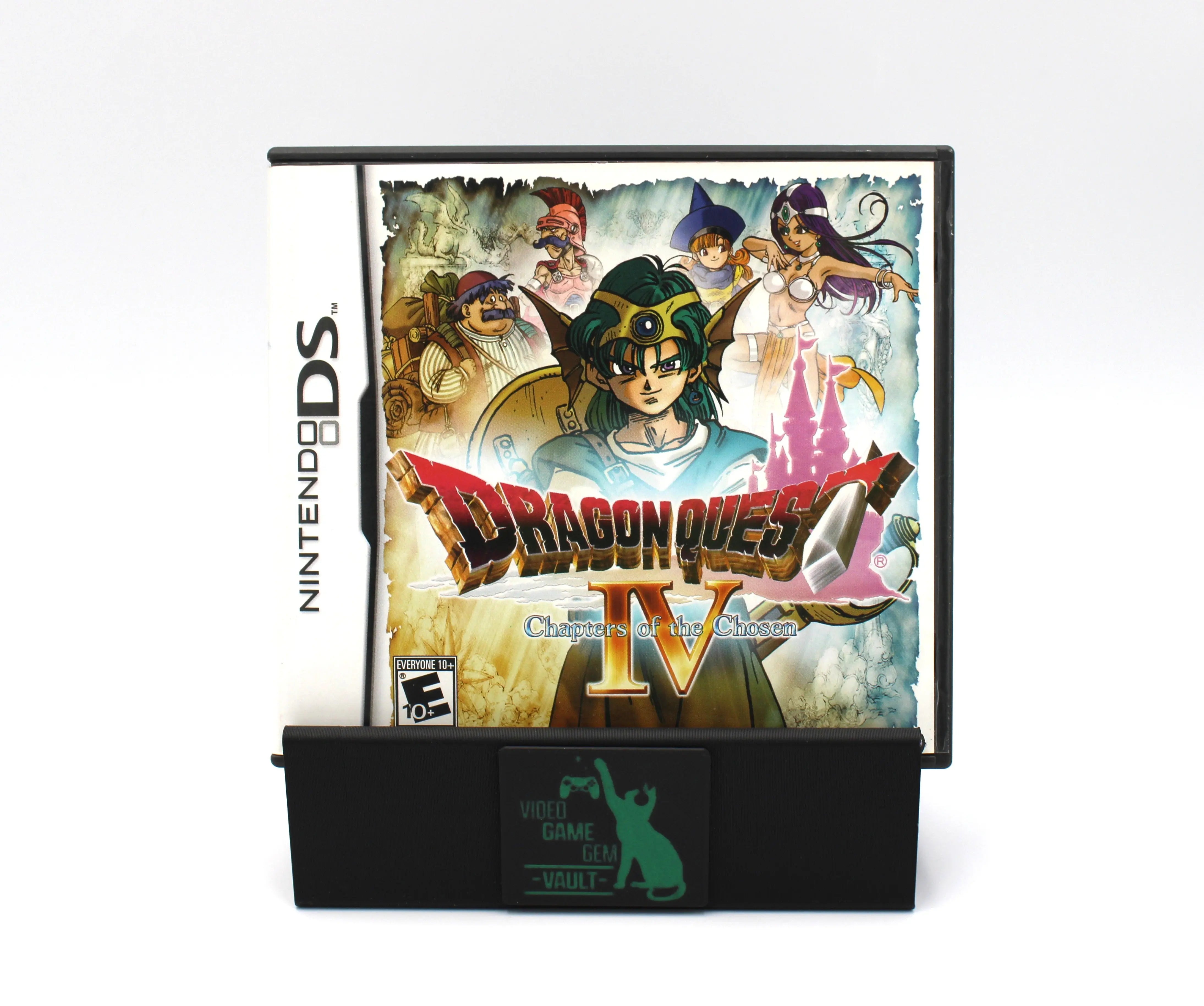 Front cover of Dragon Quest IV: Chapters of the Chosen for Nintendo DS – NTSC‑U CIB with Inserts (2008), featuring pixel‑art hero and party against a fantasy backdrop.