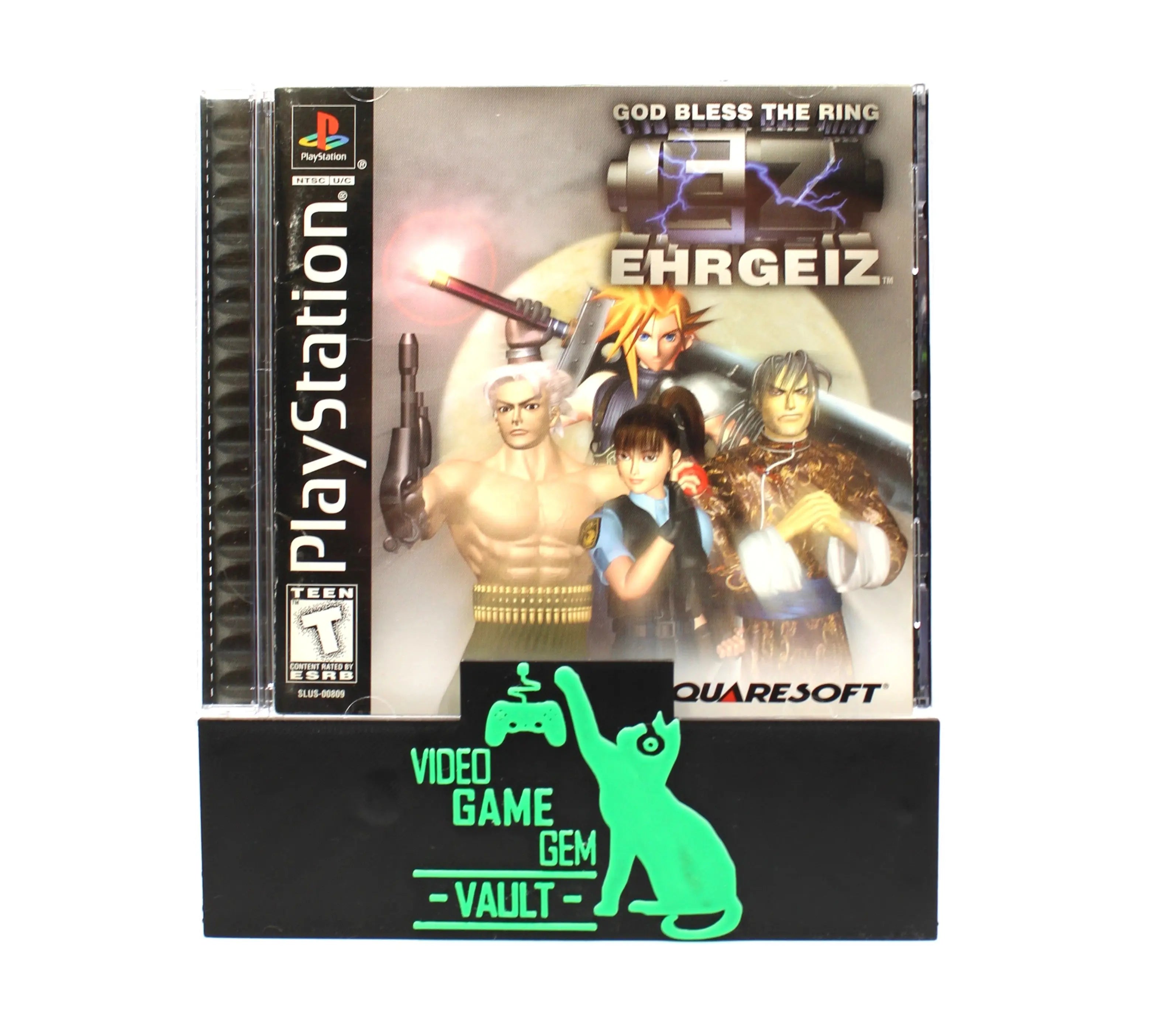 Ehrgeiz: God Bless the Ring PS1 NTSC-U black label complete in box with disc and manual, Squaresoft fighting RPG sometimes searched as ehrgheiz or egrheiz