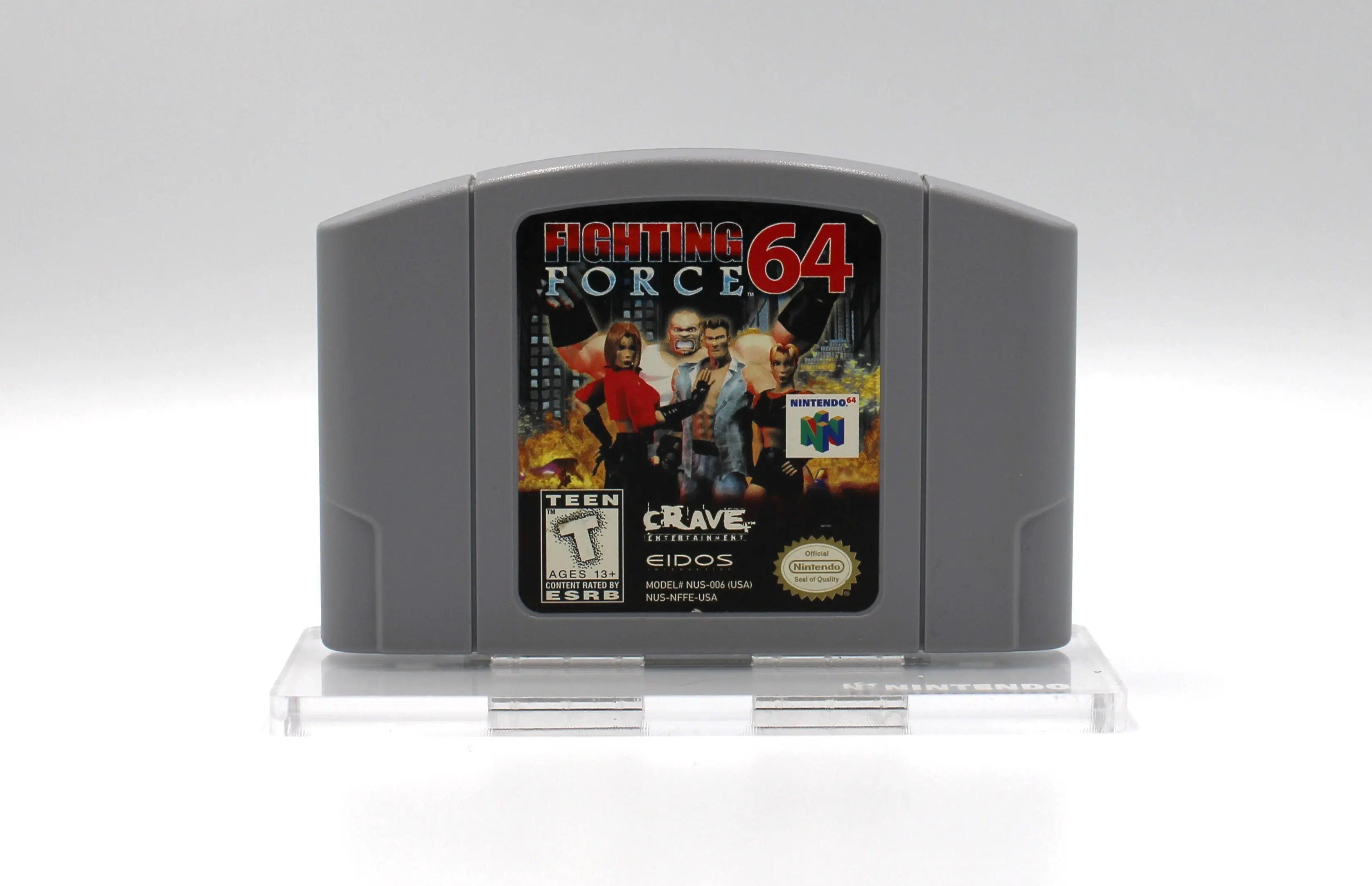 Front Cartridge view of NTSC-U copy of Fighting Force 64 for Nintendo 64, N64. (1999) See picture of front intact label.