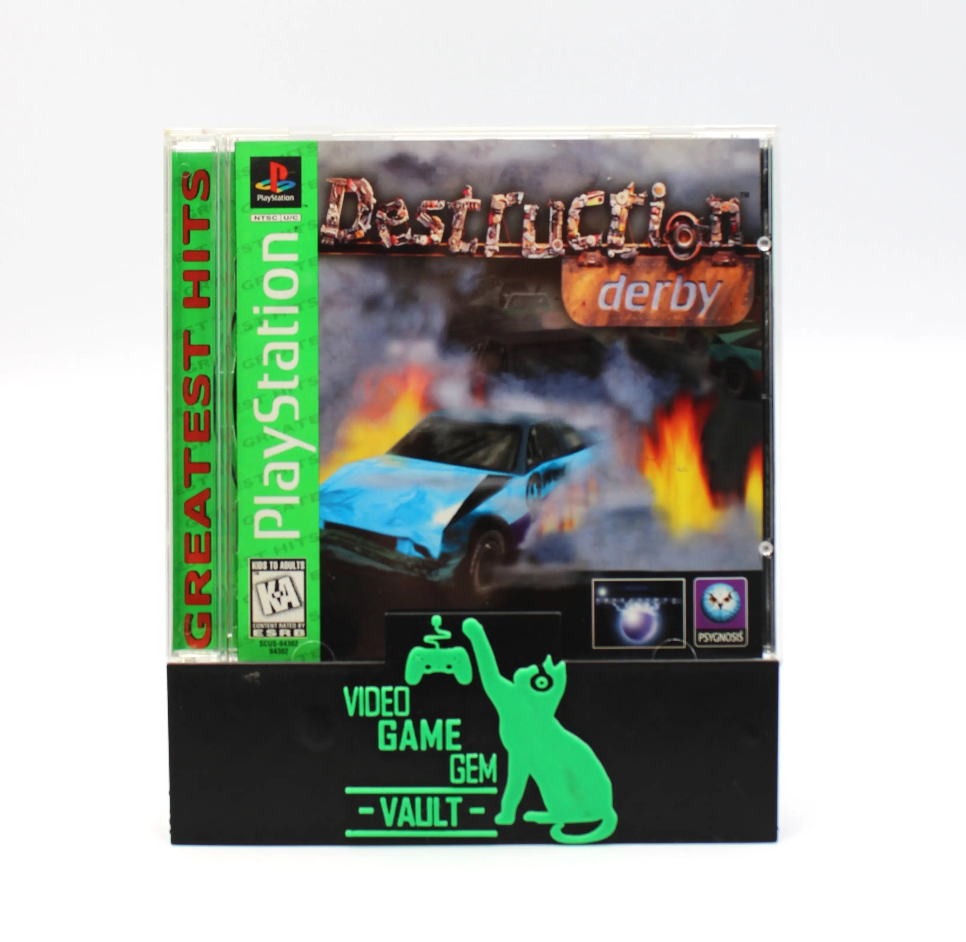 Front cover of Destruction Derby for Sony PlayStation 1 PS1 NTSC-U Greatest Hits Edition game case, showing authentic artwork and condition.