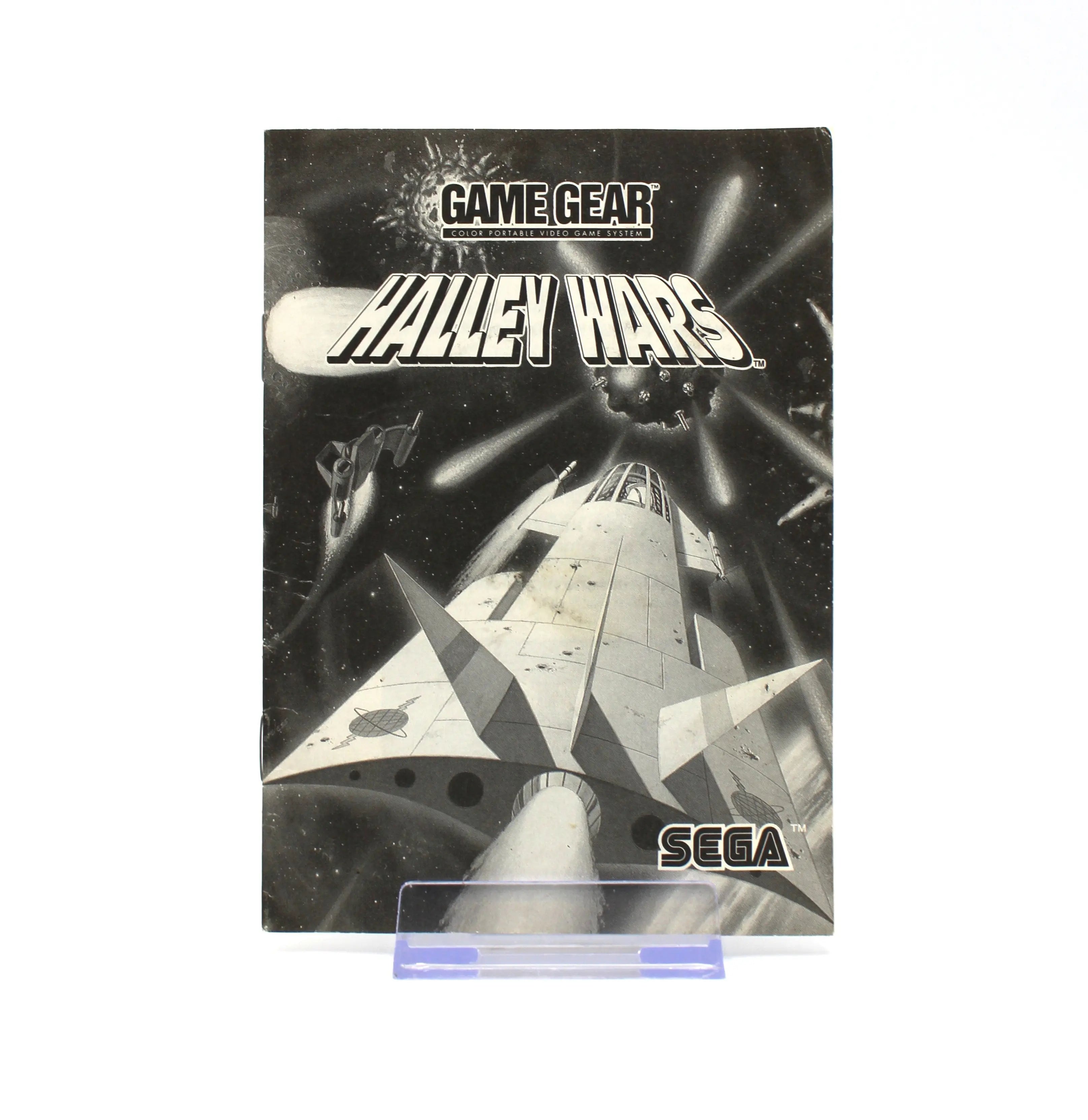Front of Halley Wars for Sega Game Gear – OEM Replacement Instruction Manual Only (1991), showing cover art, Sega Game Gear logo, and “Instruction Manual” text on a clean white background.