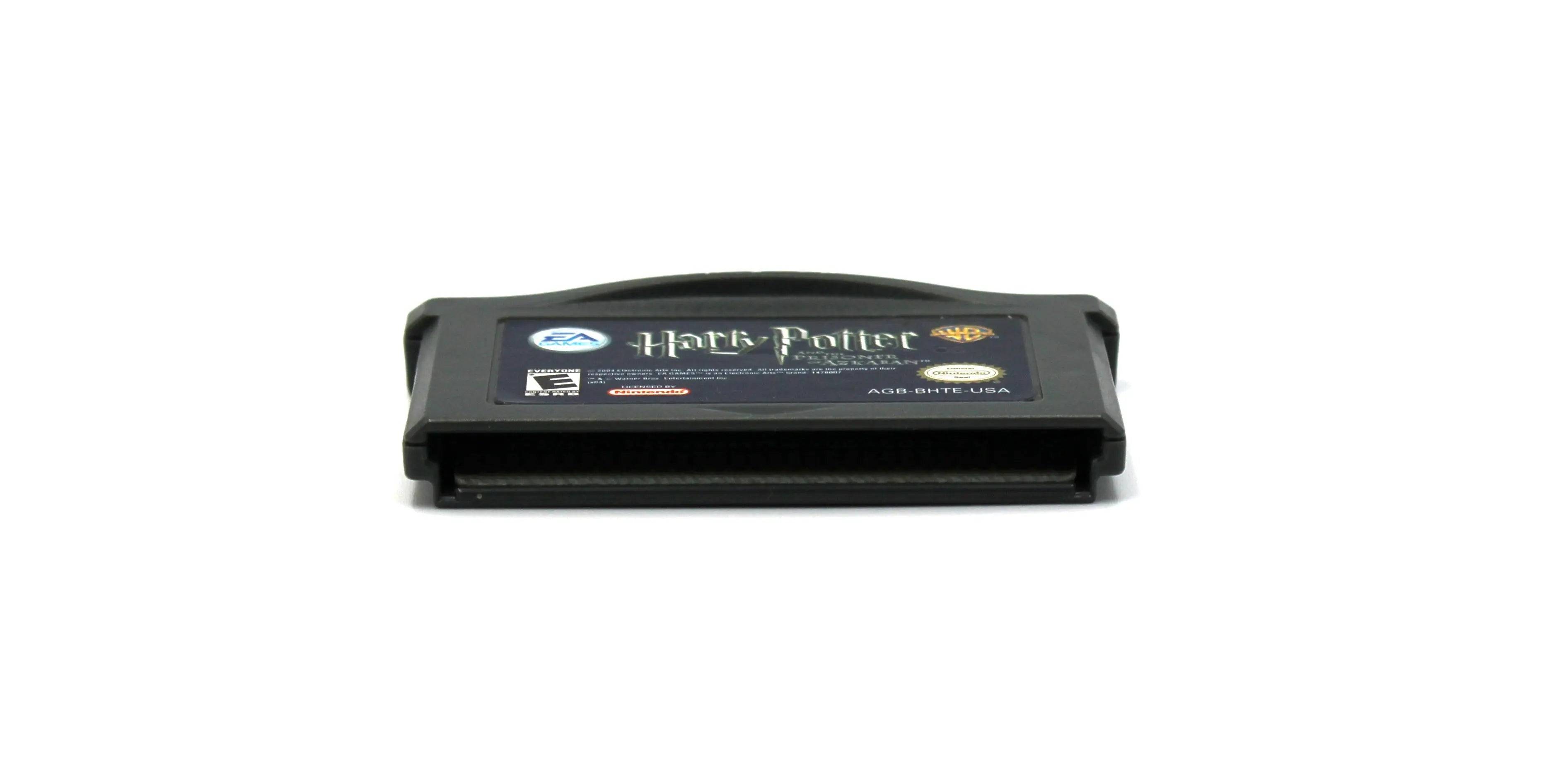 Bottom edge view of Harry Potter and the Prisoner of Azkaban for Nintendo Game Boy Advance GBA – Authentic Game Cartridge (2004) NTSC-U, showing clean gold contact pins and internal board alignment.