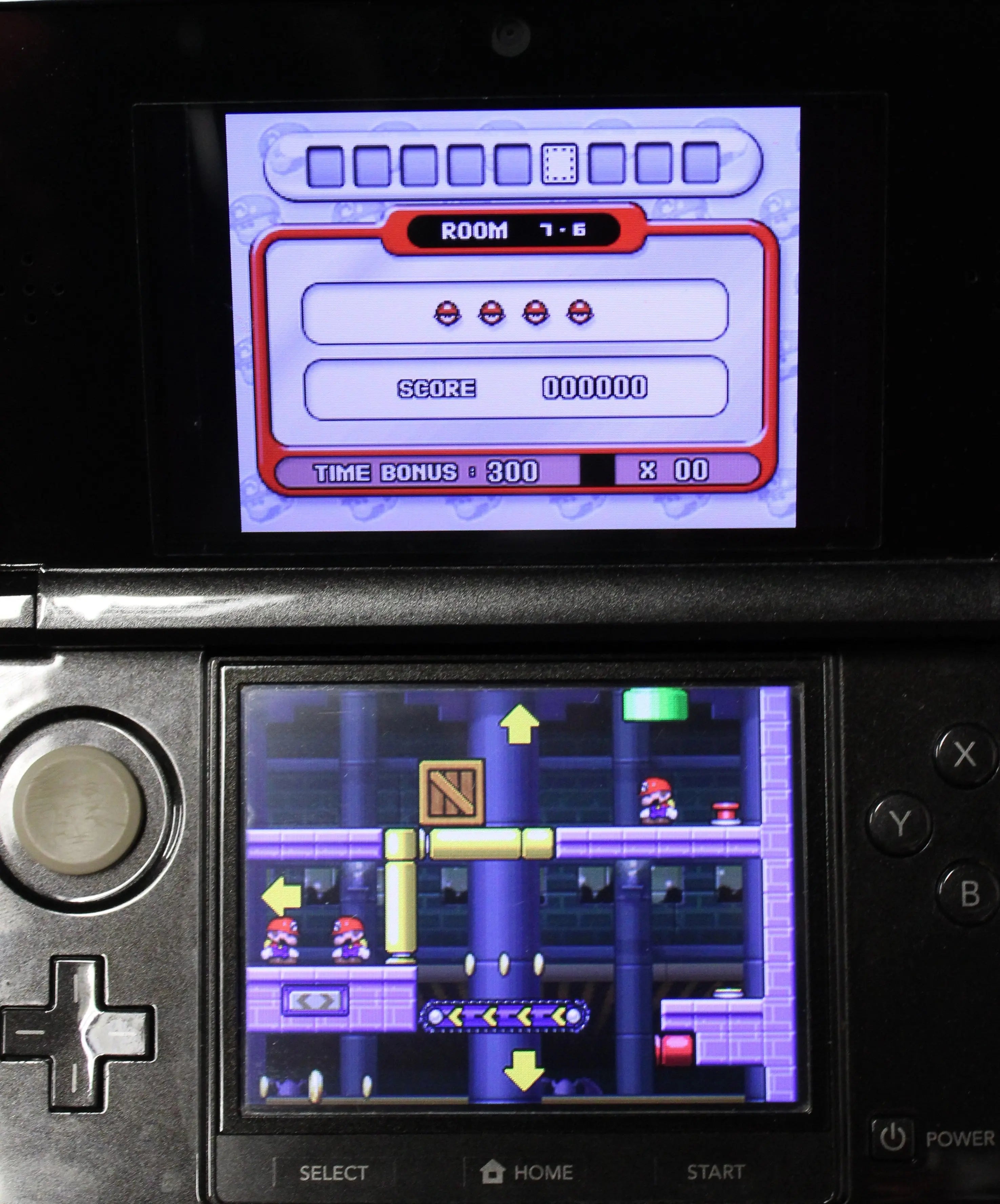 Gameplay image view of NTSC-U Mario versus Donkey Kong 2: March of the Minis complete in box for Nintendo DS. (2006) CIB with all Inserts. Showing in-depth and immersive gameplay on a Nintendo 3DS.