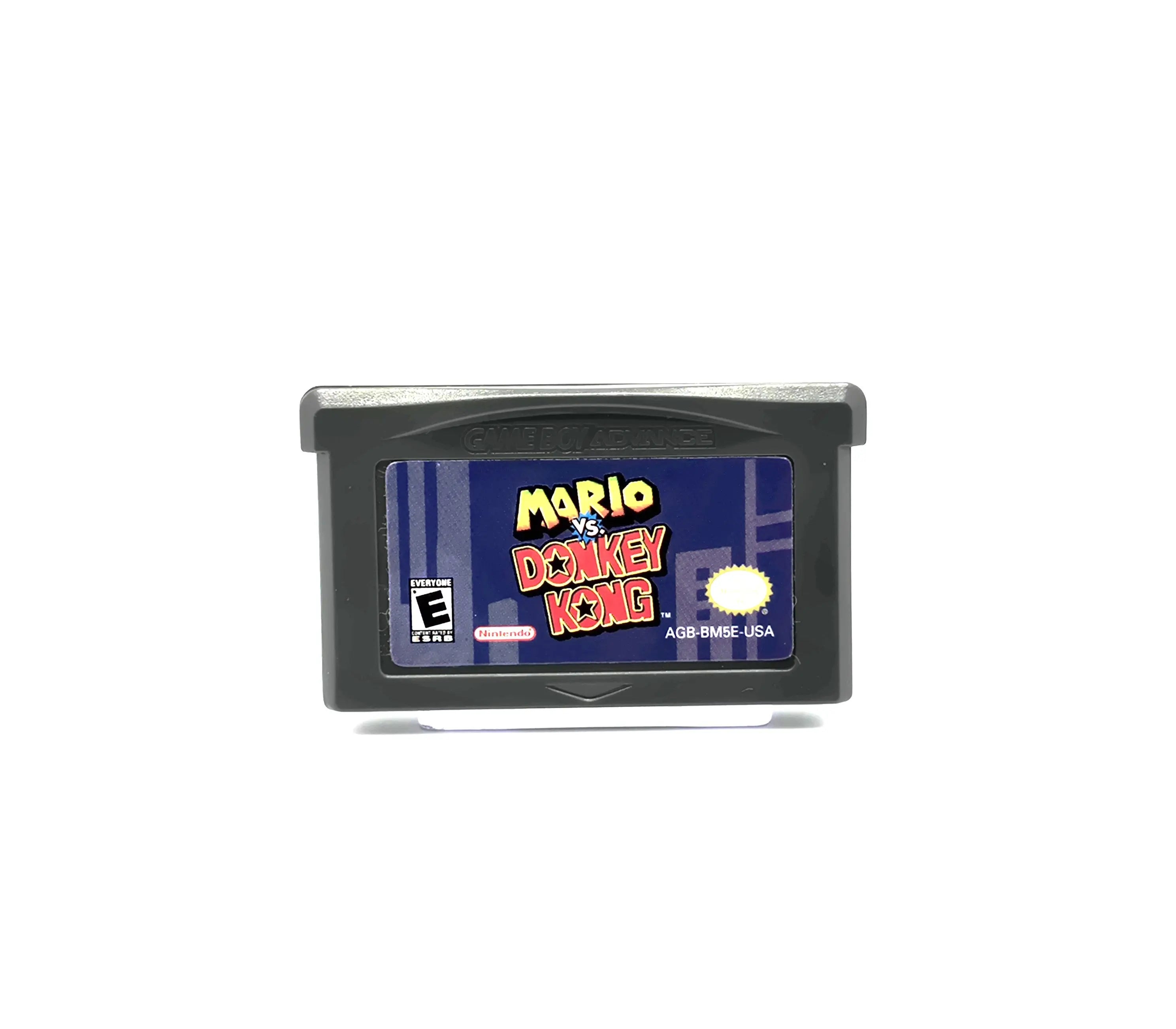 Front shell view of Mario vs. Donkey Kong for Nintendo Game Boy Advance GBA. Authentic Game Cartridge (2004) NTSC-U, showing label condition and authentic molding details.