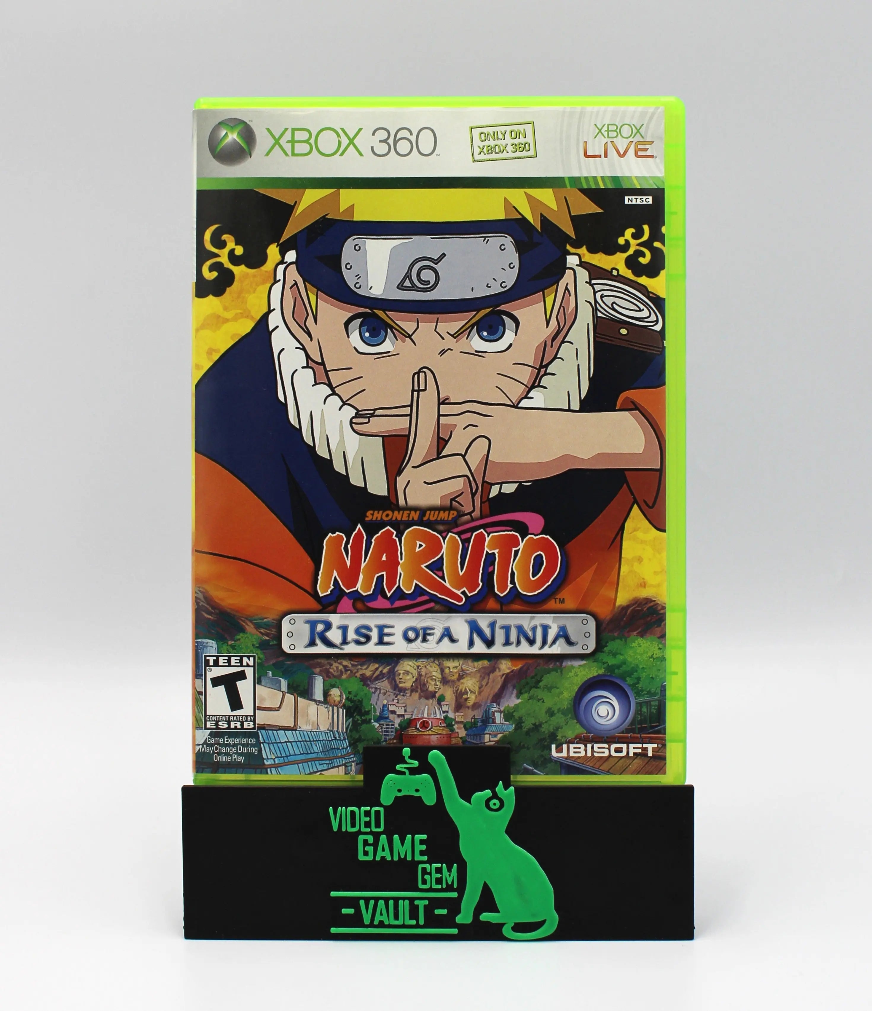 Front cover of Naruto: Rise of a Ninja for Microsoft Xbox 360 NTSC-U game case, showing authentic artwork and condition.