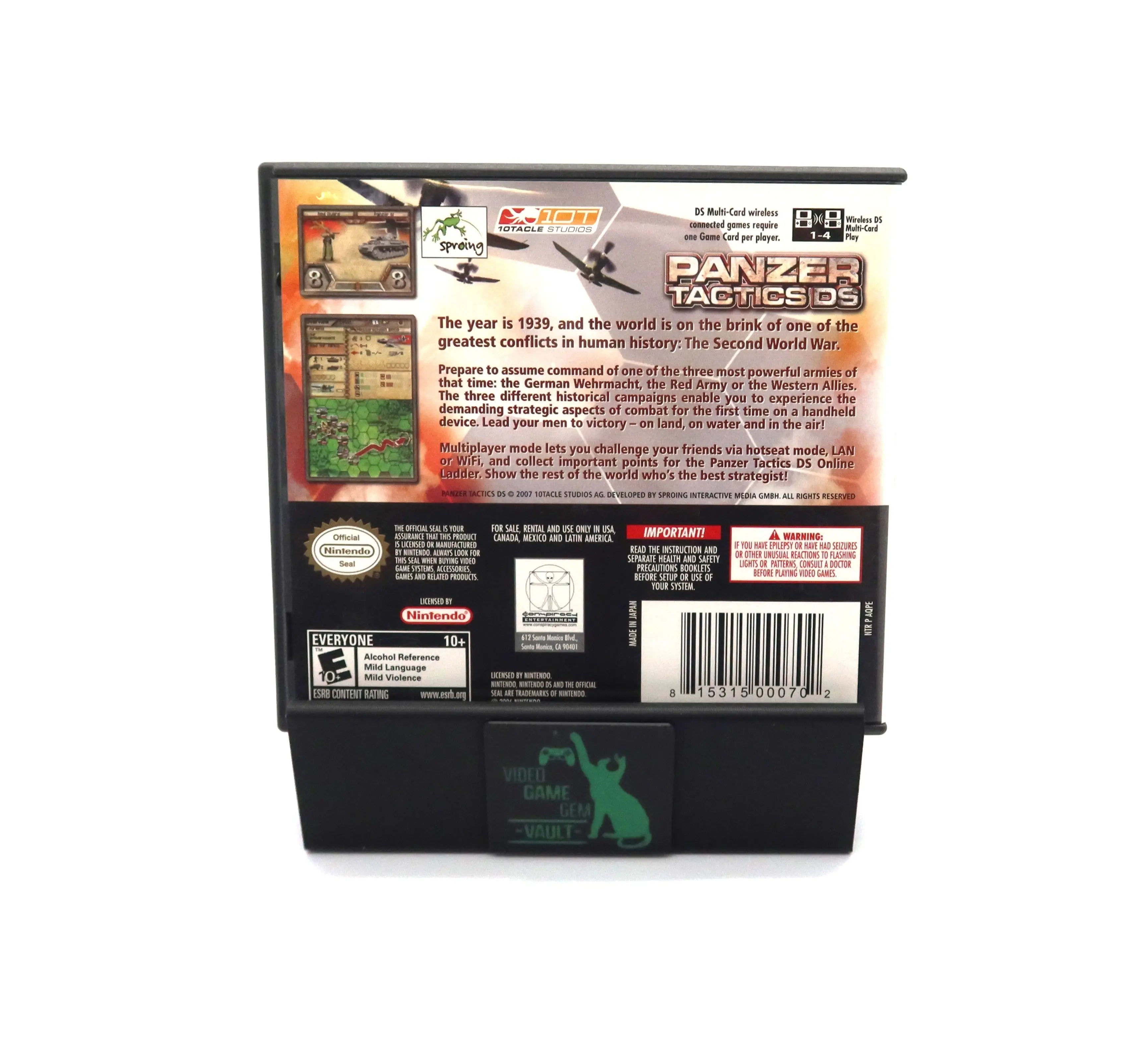 Back cover of Panzer Tactics DS for Nintendo DS (2007), authentic NTSC-U showing gameplay details and features.