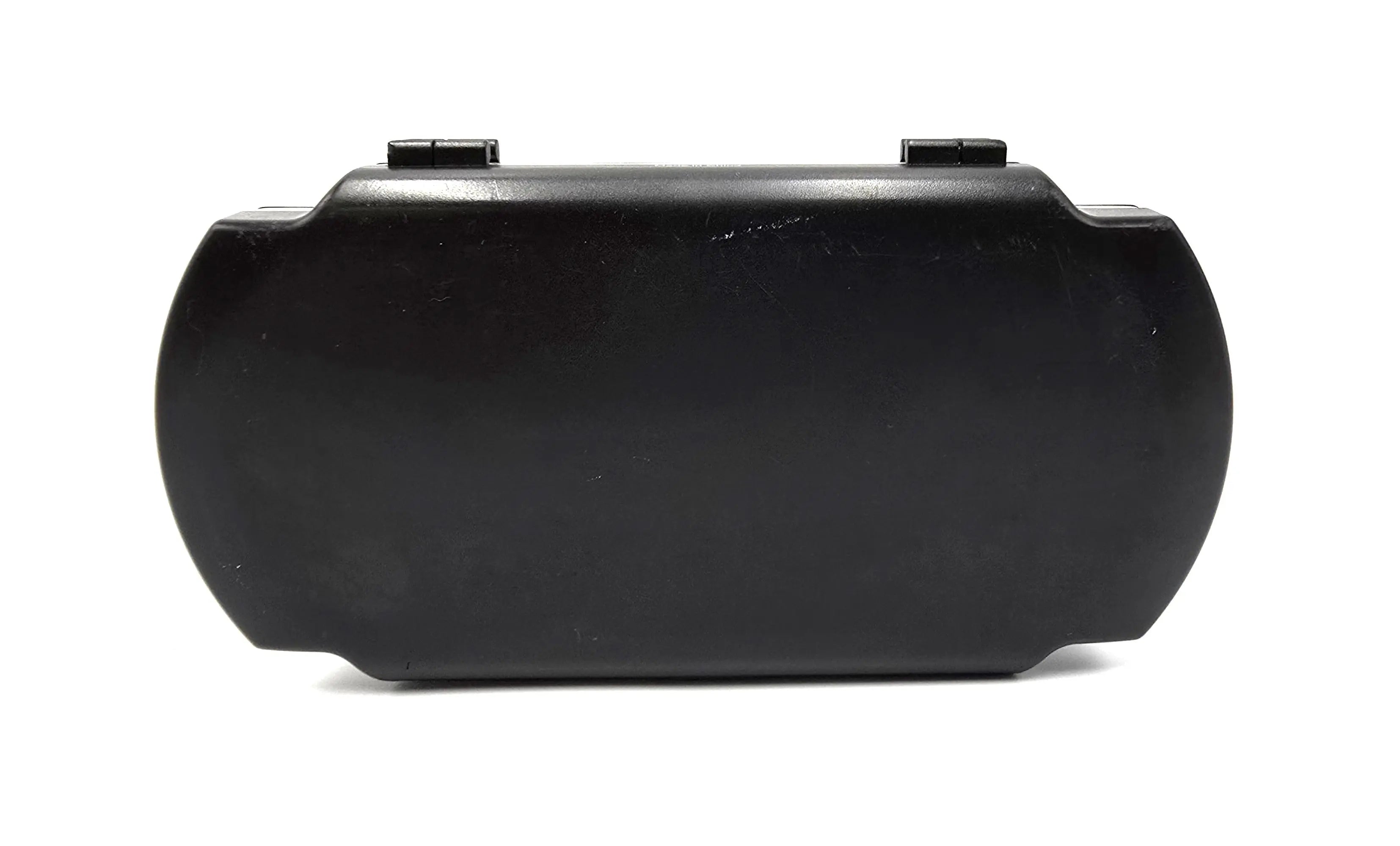 Back view of Sony PlayStation Portable PSP OEM UMD carrying case, closed black clamshell design.