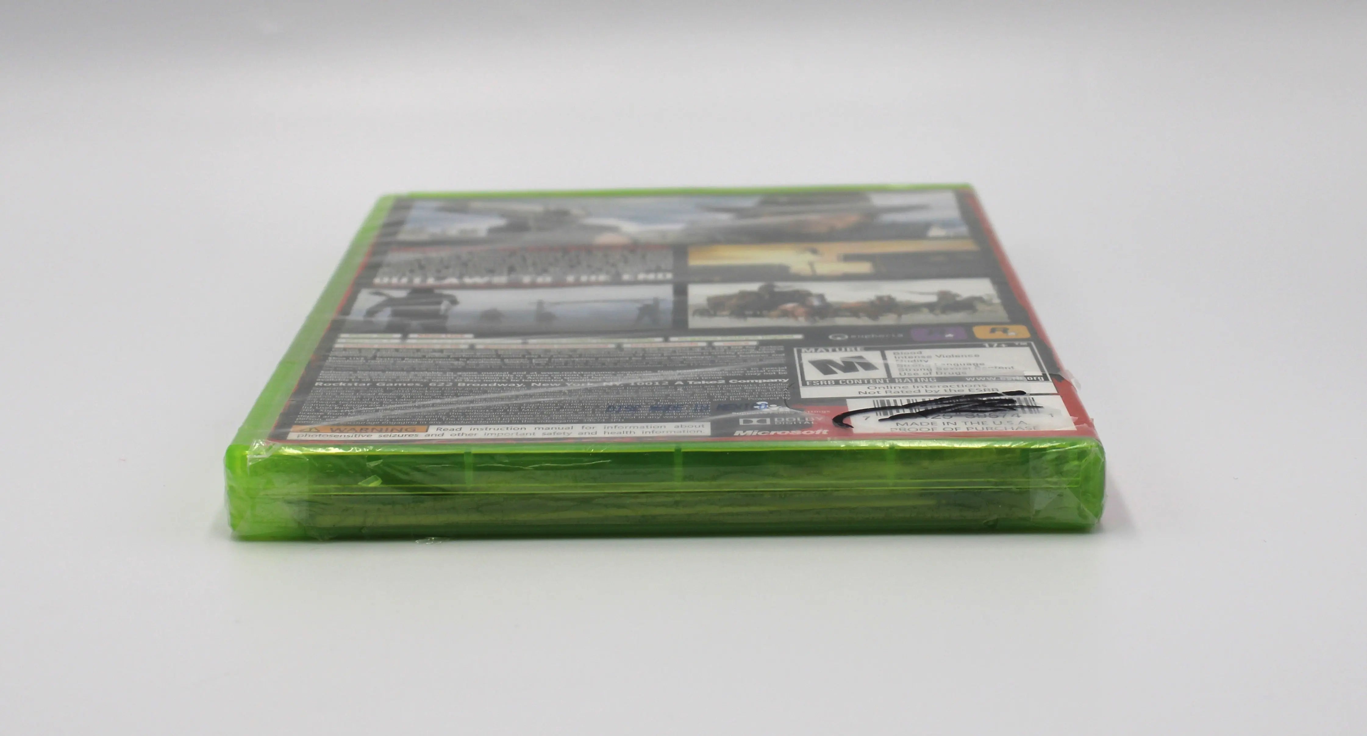 Bottom view of Red Dead Redemption for Microsoft Xbox 360 NTSC-U sealed game case, showing sealed edges and factory wrap condition.
