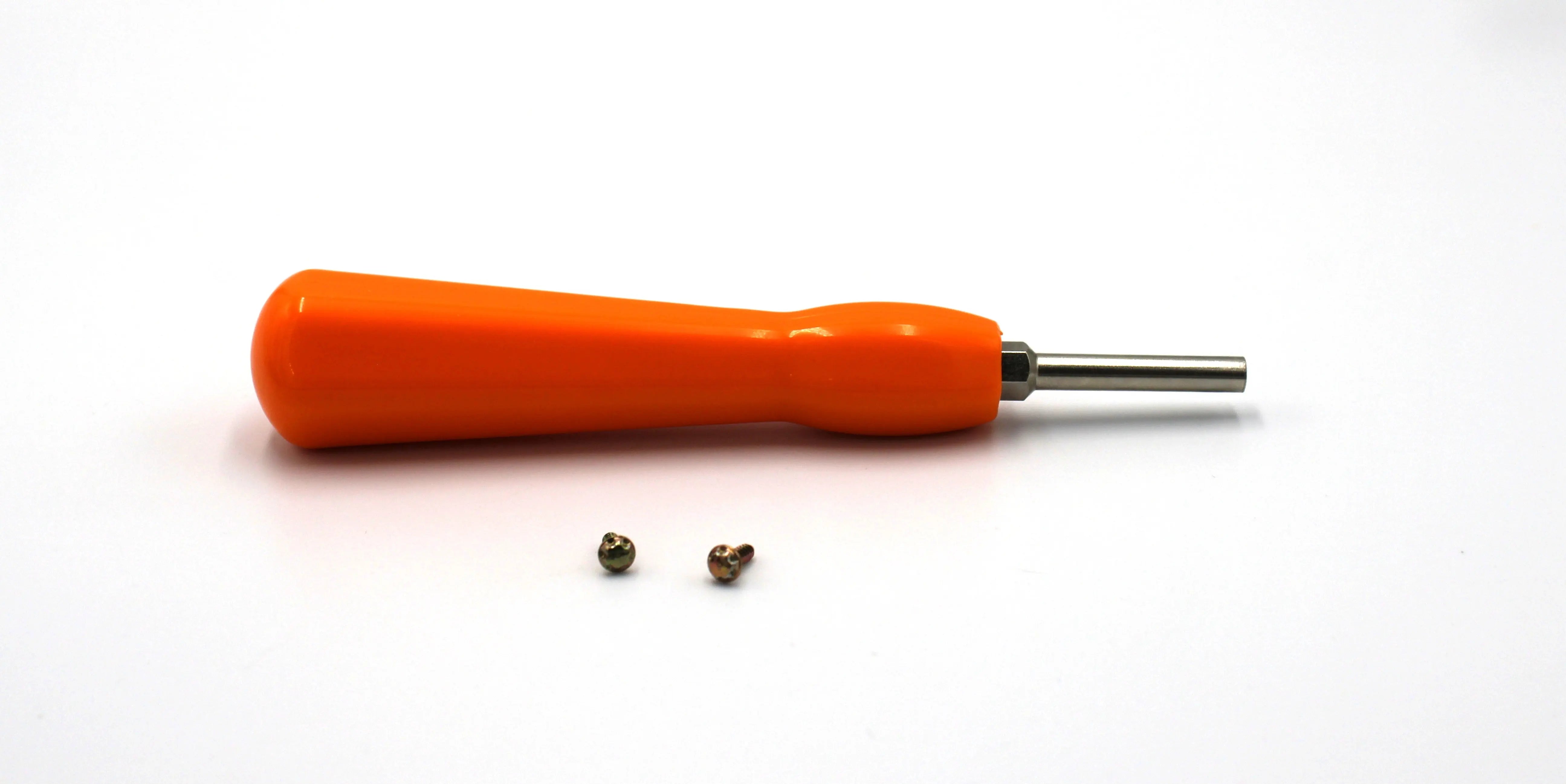 Main Image for retro game cartrdge Gamebit 3.8mm and 4.5mm combo removable tip. Highlights the orange gamebit tool for disassembling cartridges and shows two Nintendo 3.8mm screws for comparison.