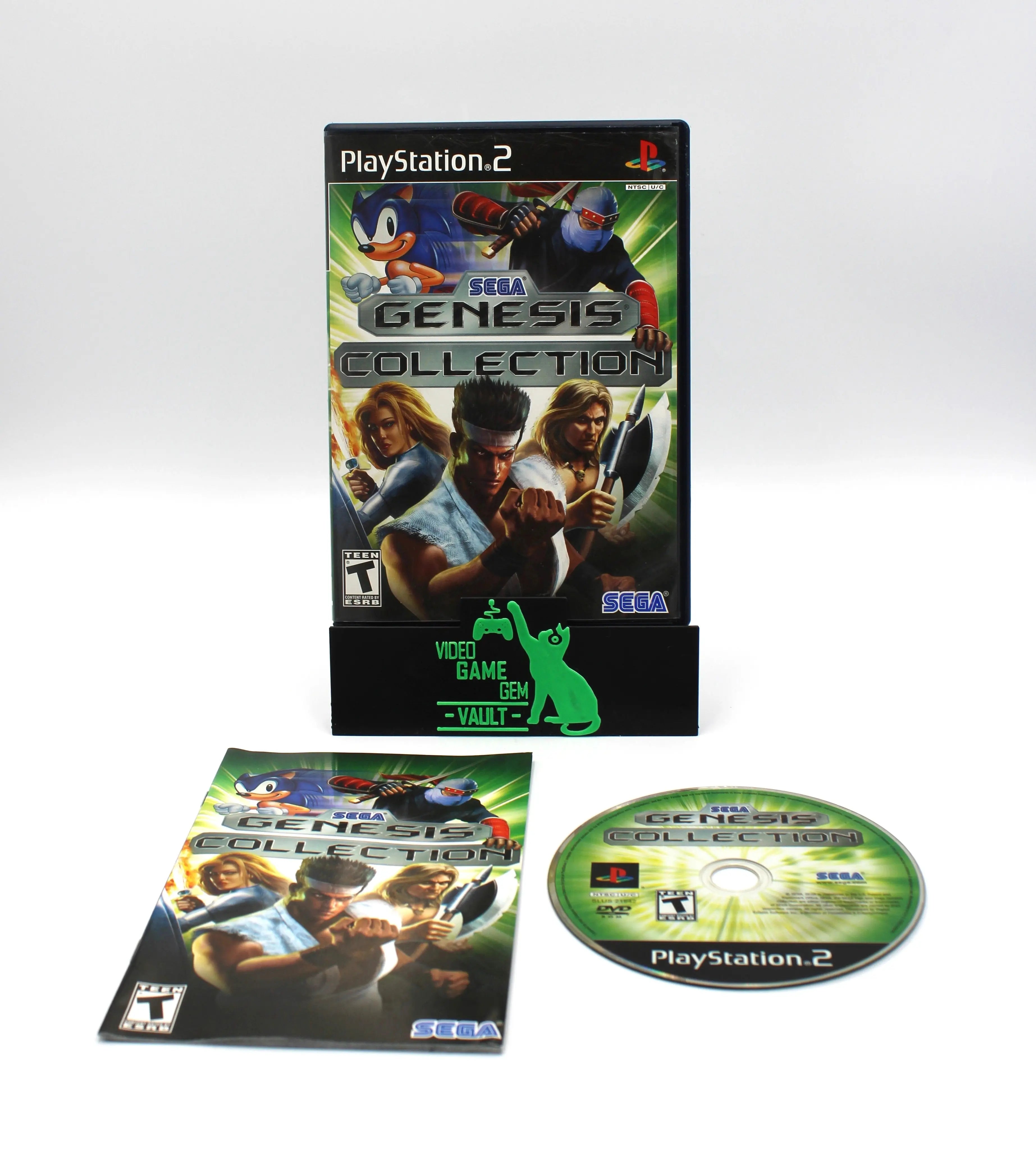Main display image of Sega Genesis Collection for Sony PlayStation 2 PS2 (2006), showing case, manual, and game disc, NTSC-U edition.