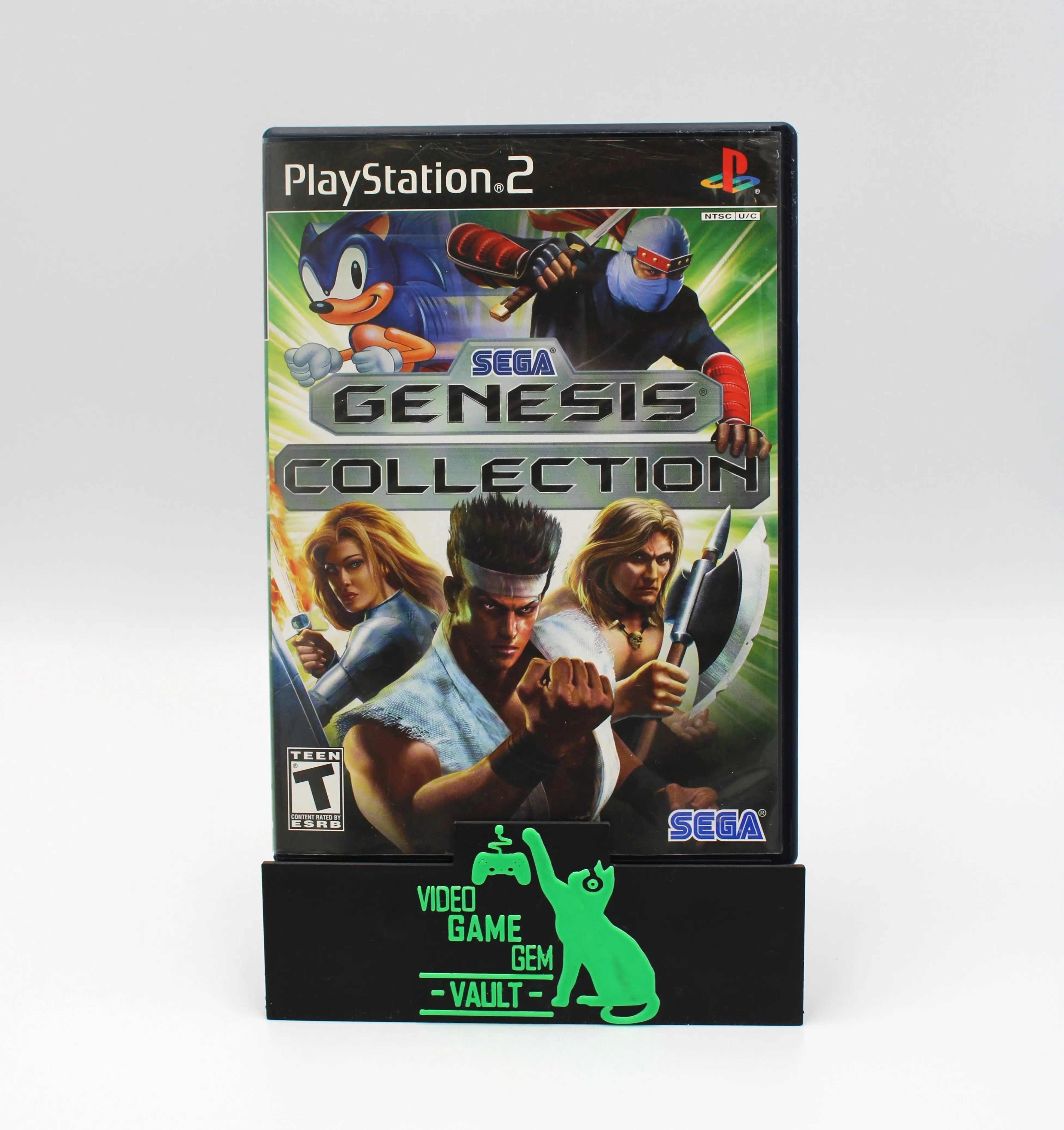 Front cover image of Sega Genesis Collection for Sony PlayStation 2 PS2 (2006), NTSC-U edition. Displaying front artwork with title text and retro game characters.