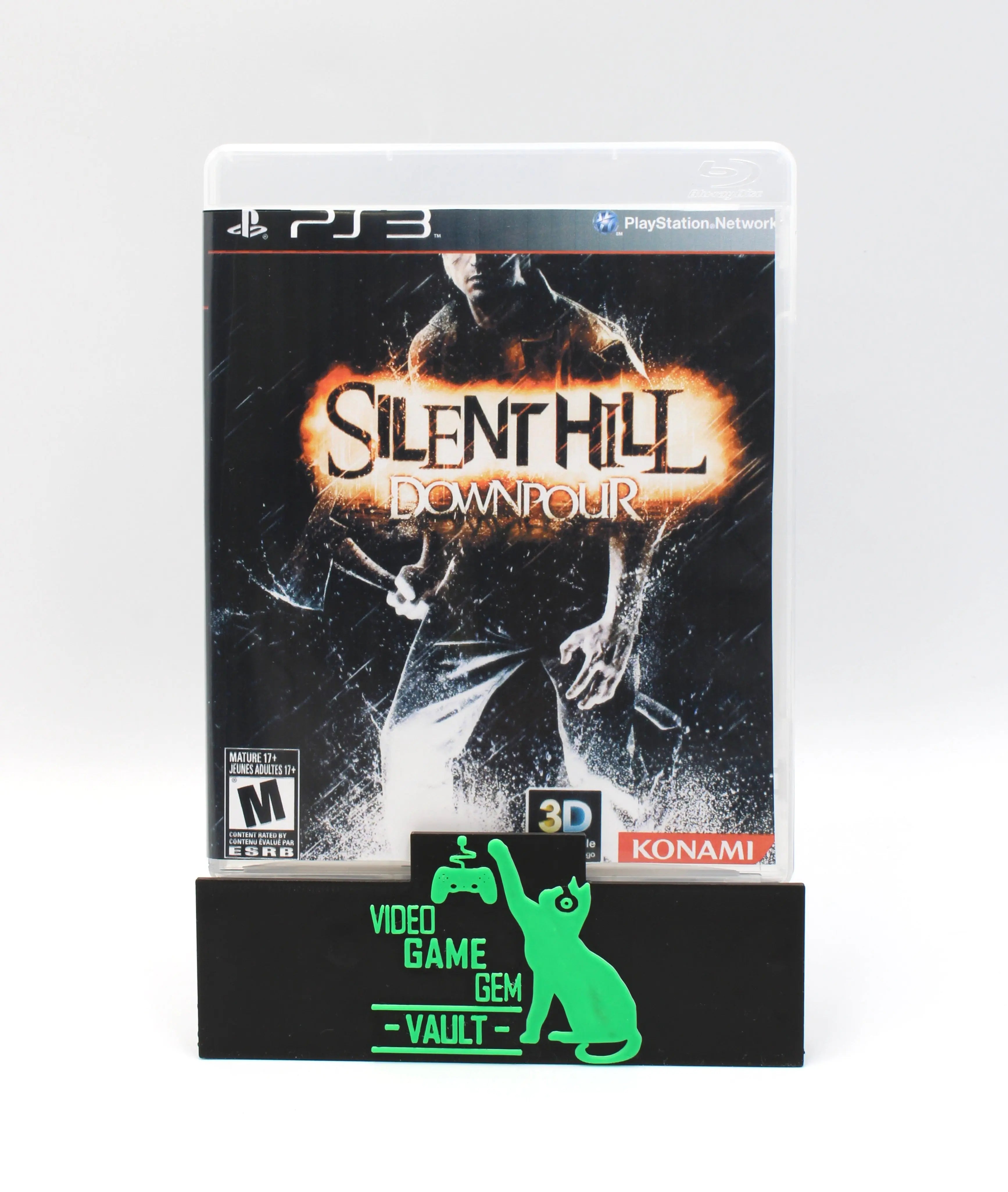 Front cover of Silent Hill: Downpour for PS3 (2012) NTSC-U, showing glossy reprint artwork with modern print quality. View title, rating publisher.