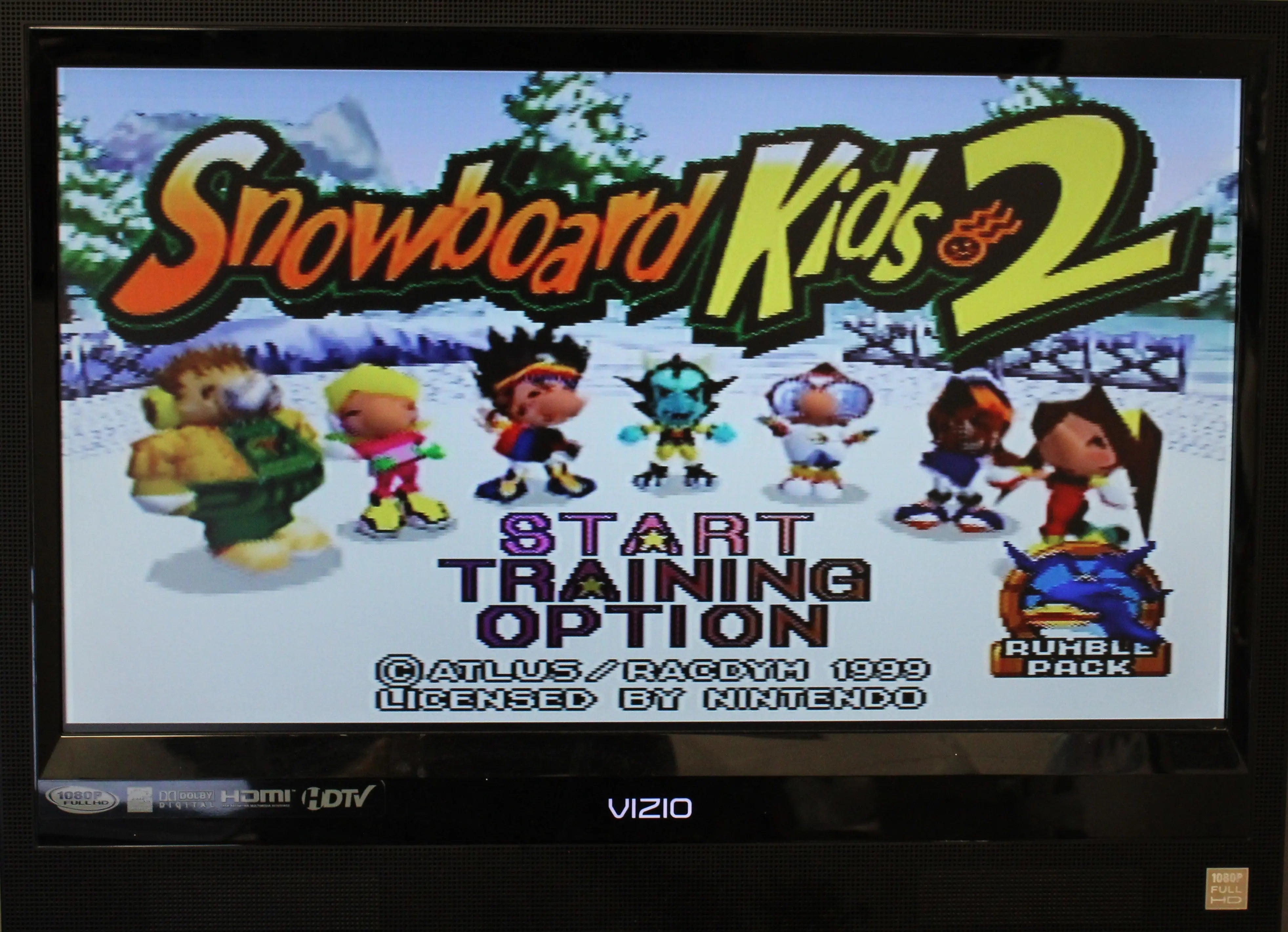 Shop online for authentic NTSC copy of Snowboard Kids 2 for the Nintendo 64, N64.  Michigan based. Refurbished. See picture of TV tested gameplay main start screen.