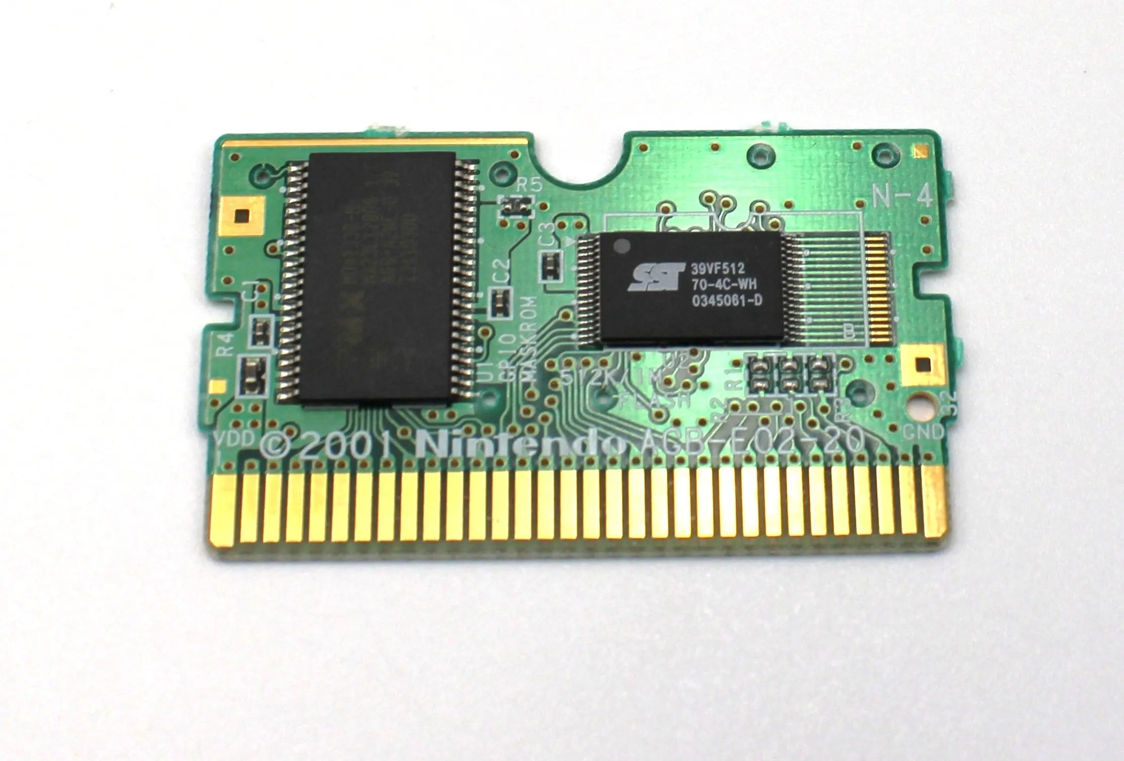 Internal board view (front side) of Sonic Advance 2 for Nintendo Game Boy Advance GBA – Authentic Game Cartridge (2002) NTSC-U, showing chip layout and Nintendo etching.