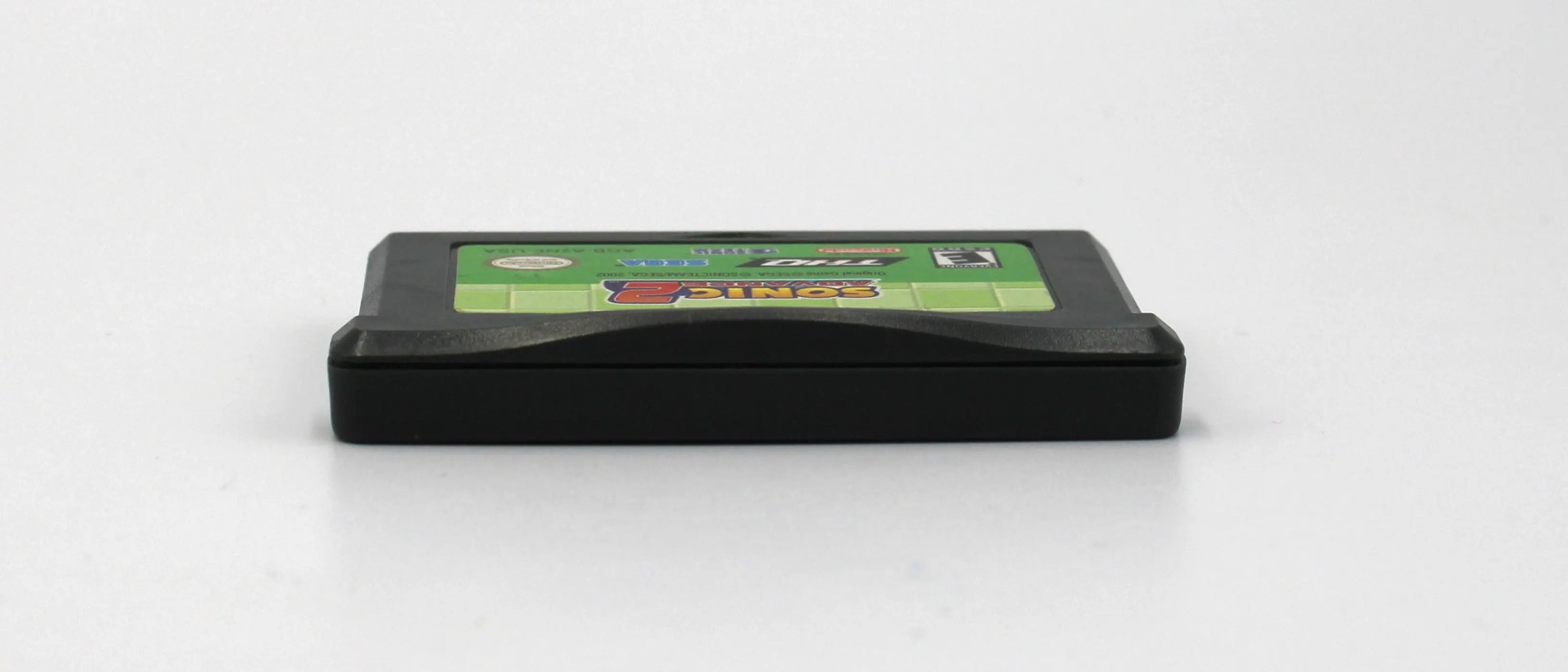 Top edge view of Sonic Advance 2 for Nintendo Game Boy Advance GBA – Authentic Game Cartridge (2002) NTSC-U, showing clean alignment of shell halves and label edge.
