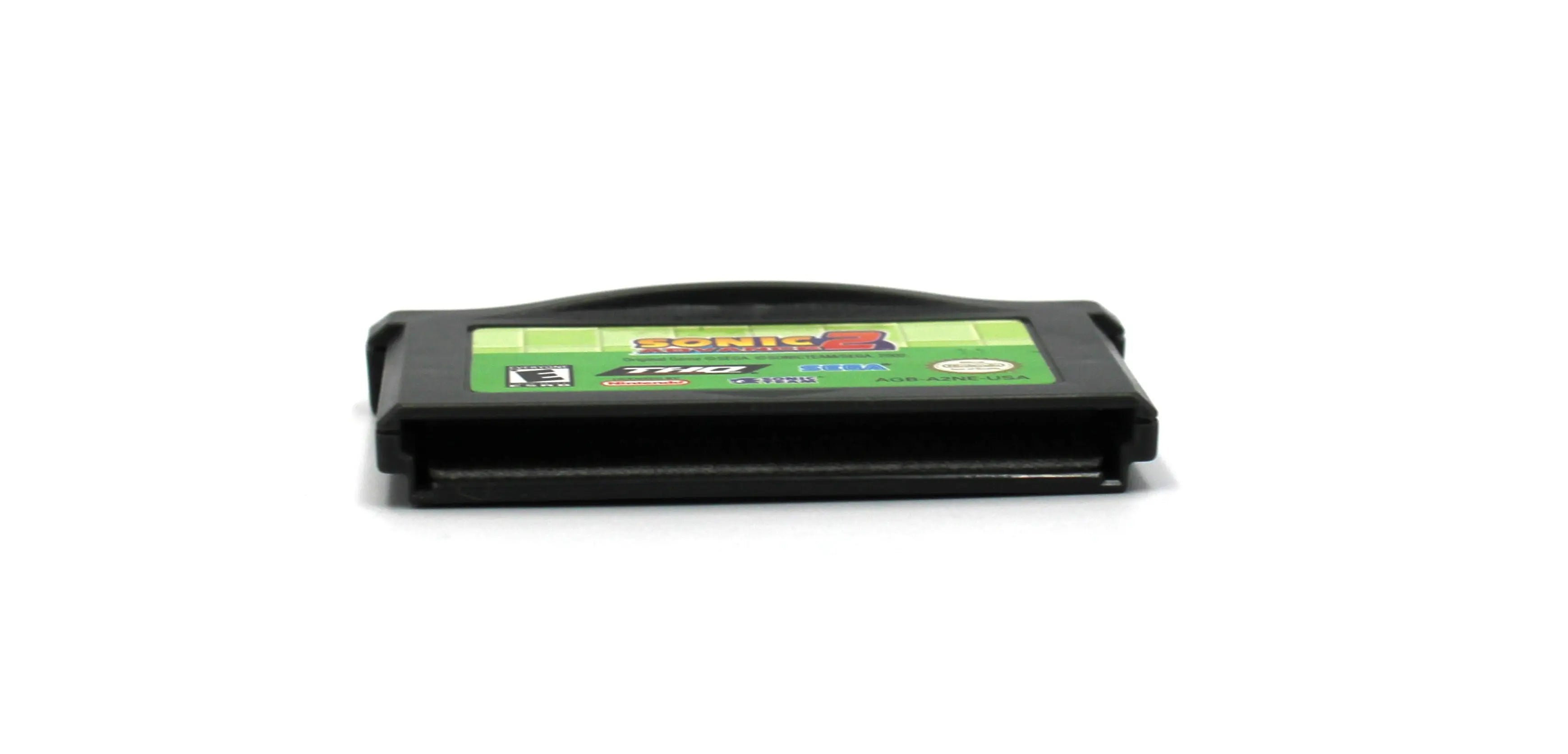 Bottom edge view of Sonic Advance 2 for Nintendo Game Boy Advance GBA – Authentic Game Cartridge (2002) NTSC-U, showing clean, authentic pin connector and internal board fit.