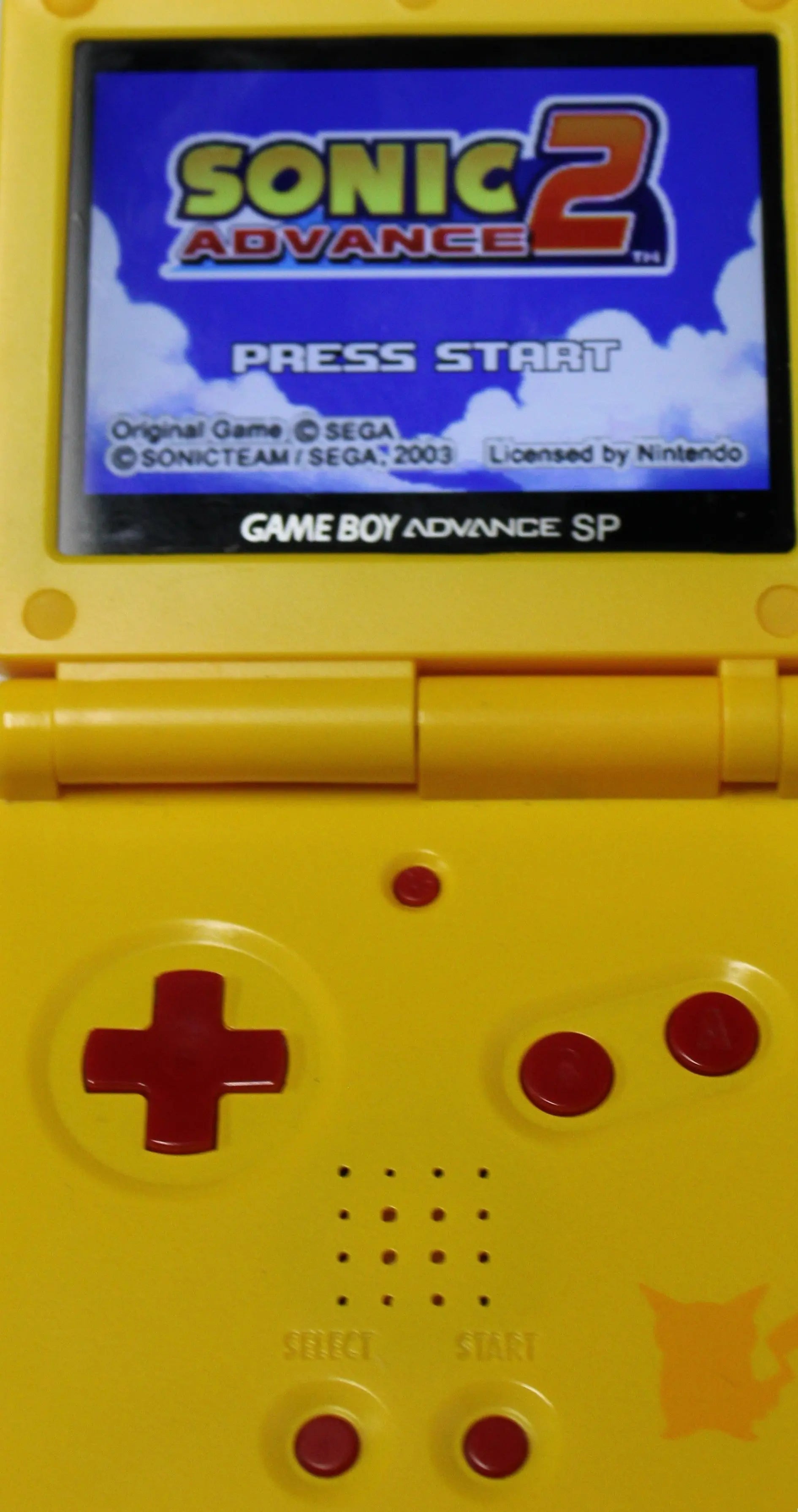 Title screen of Sonic Advance 2 for Nintendo Game Boy Advance GBA – Authentic Game Cartridge (2002) NTSC‑U, showing the Sonic logo, menu options, and background elements.