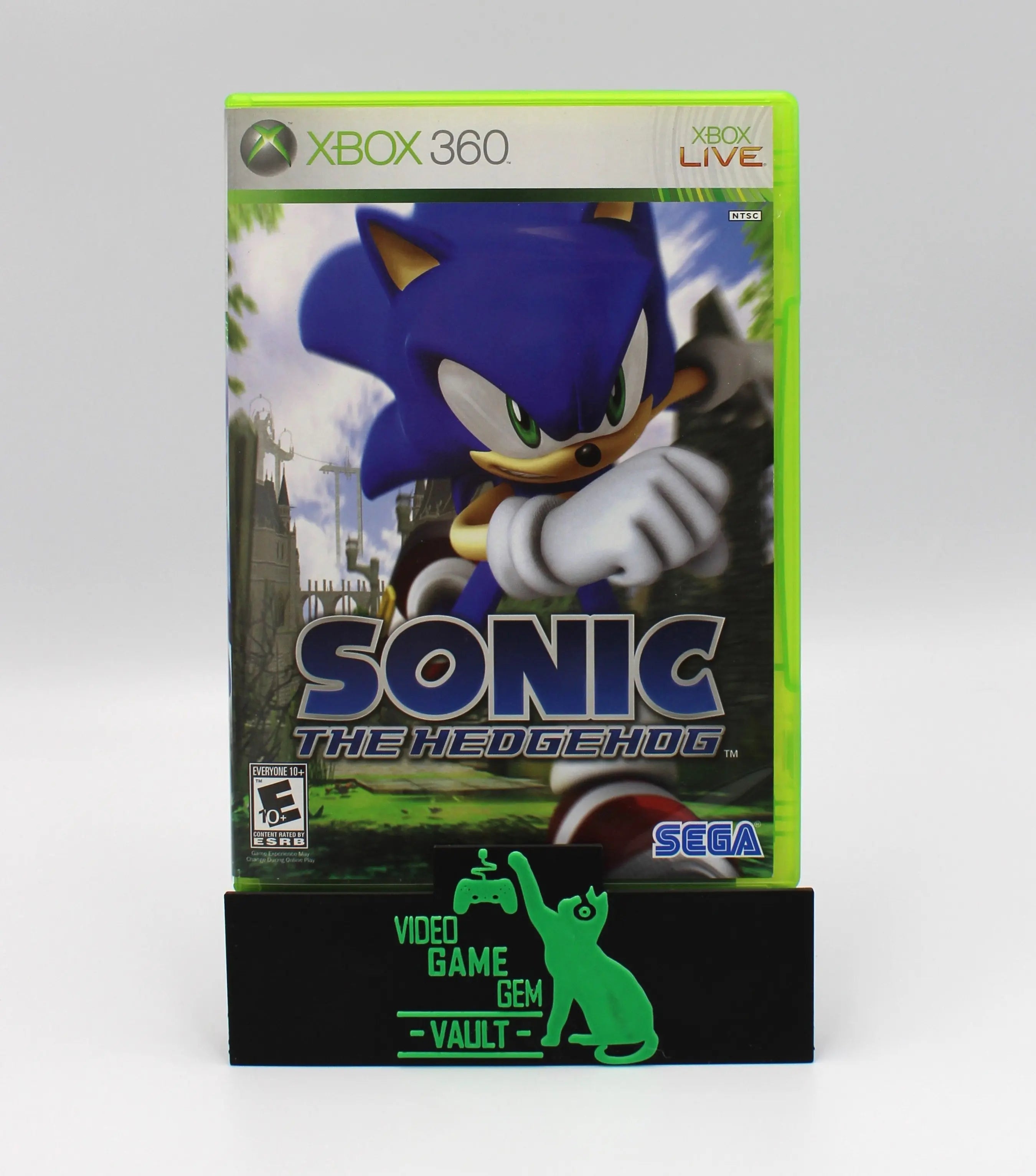 Front cover of Sonic the Hedgehog released in 2006 - first print Black Label for Microsoft Xbox 360 NTSC-U game case, showing authentic artwork and condition.