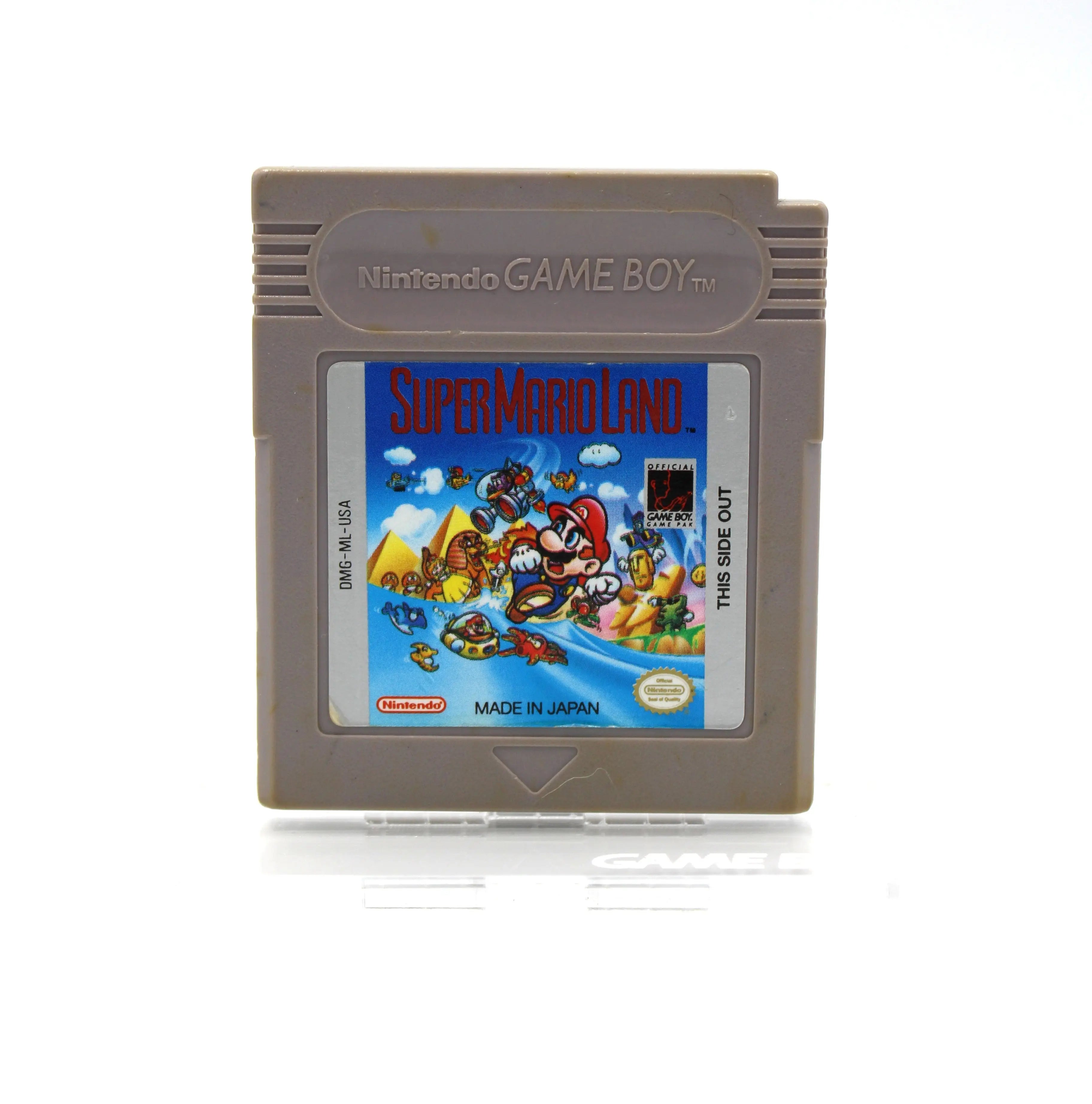 Front shell view of Super Mario Land for Nintendo Game Boy – Authentic Game Cartridge (1989) NTSC‑U, showing original label art, “Nintendo Game Boy” molding, discoloration spots, and clean plastic finish.