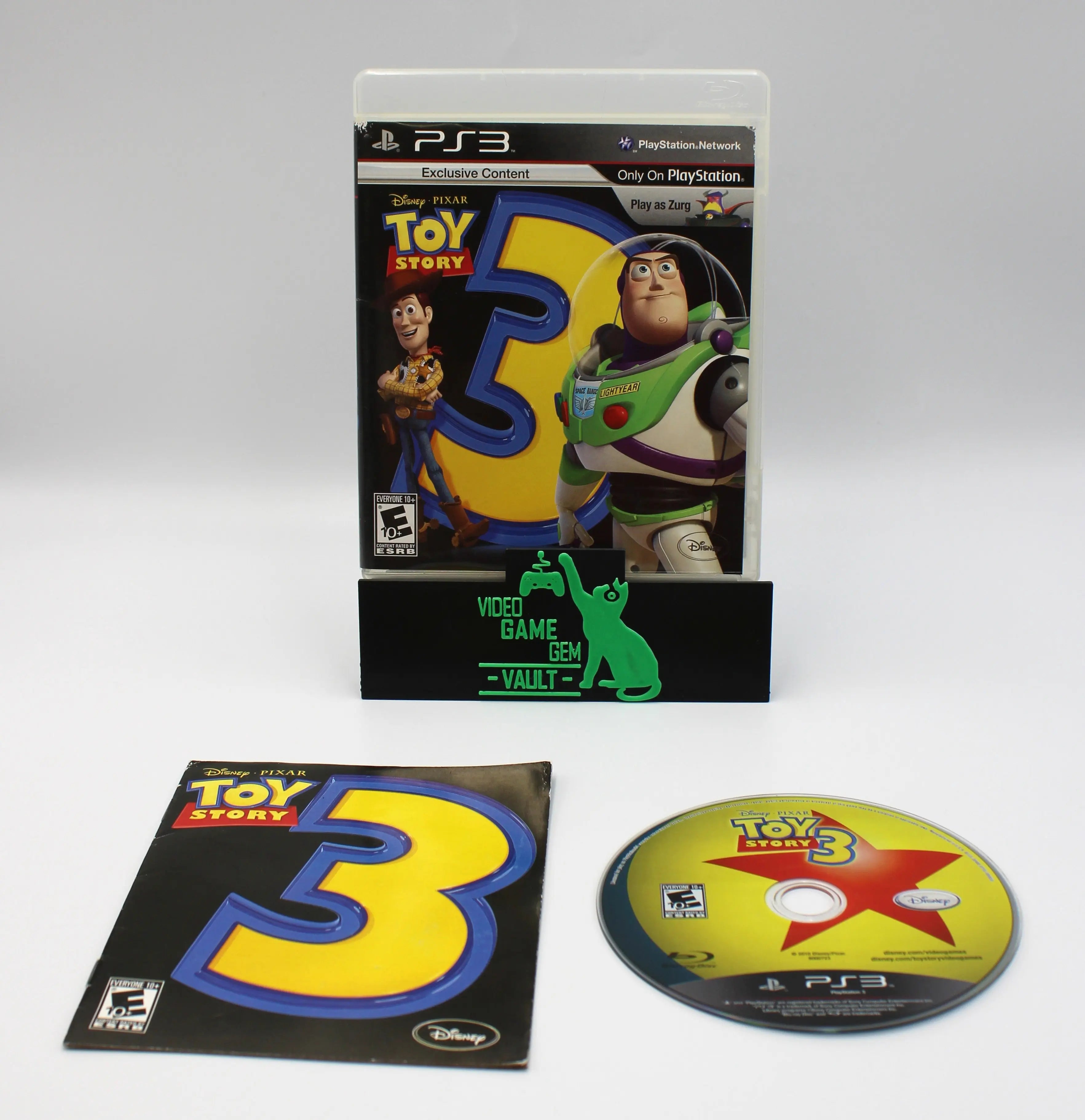 Main display of Toy Story 3: The Video Game for Sony PlayStation PS3 – CIB with Manual (2010) NTSC‑U, showing the complete case, manual, and disc arranged flat on a white background.