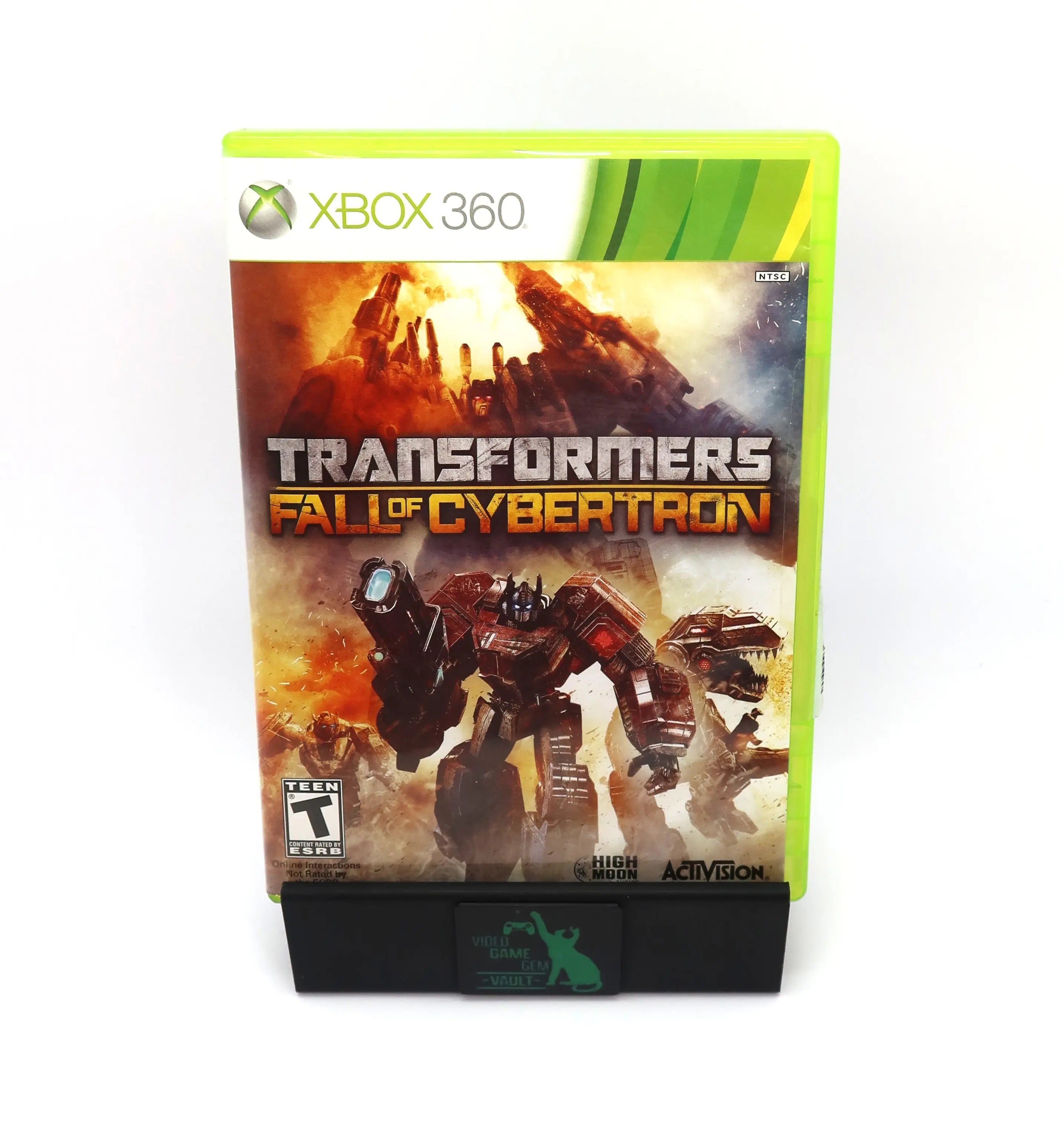 Front cover view of Transformers: Fall of Cybertron for Microsoft Xbox 360 (2012) NTSC-U, showing original case artwork and black label presentation.