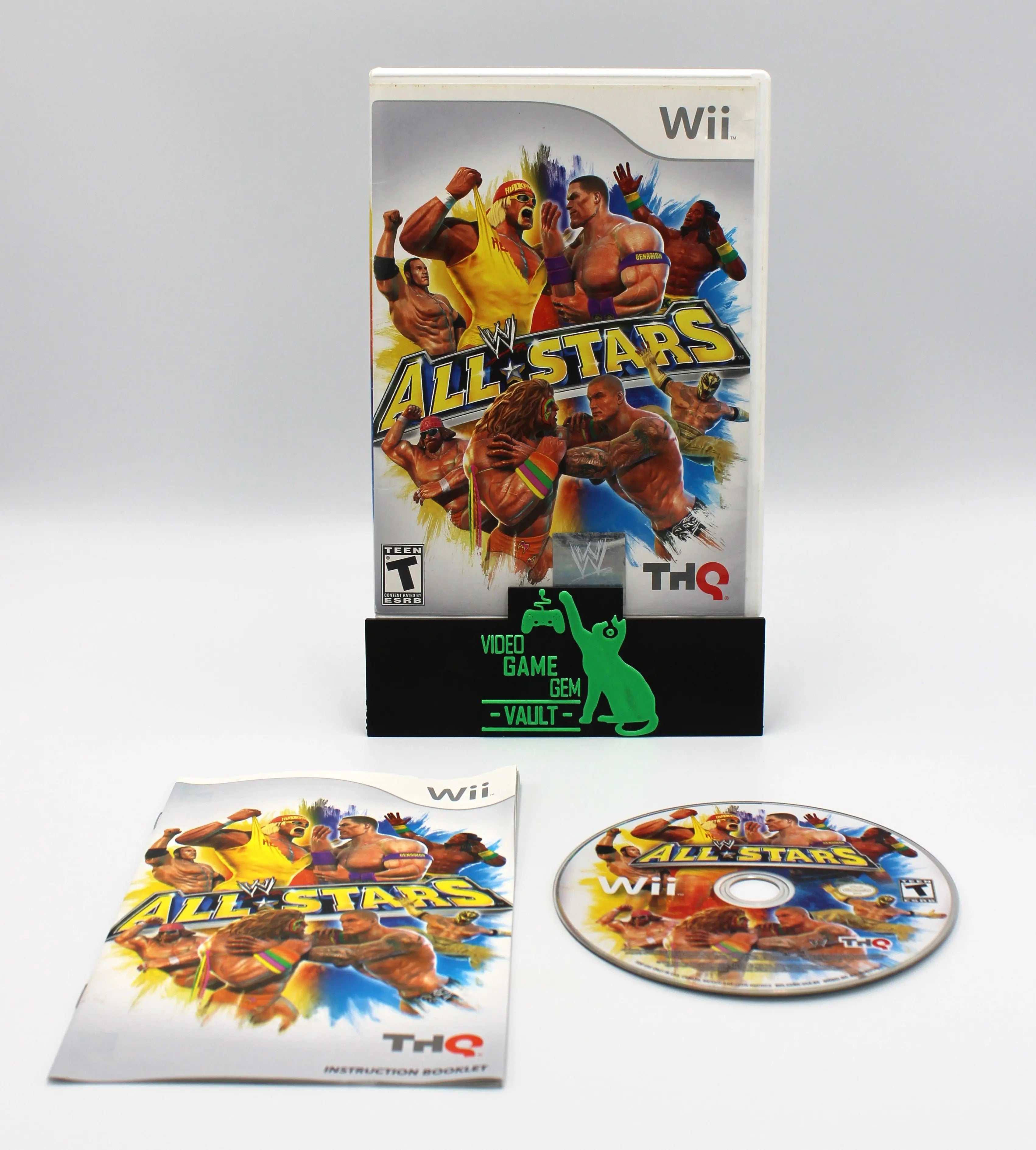 Main display of WWE All Stars for Nintendo Wii – CIB with Manual (2011) NTSC-U, showing the closed case, manual, and game disc.