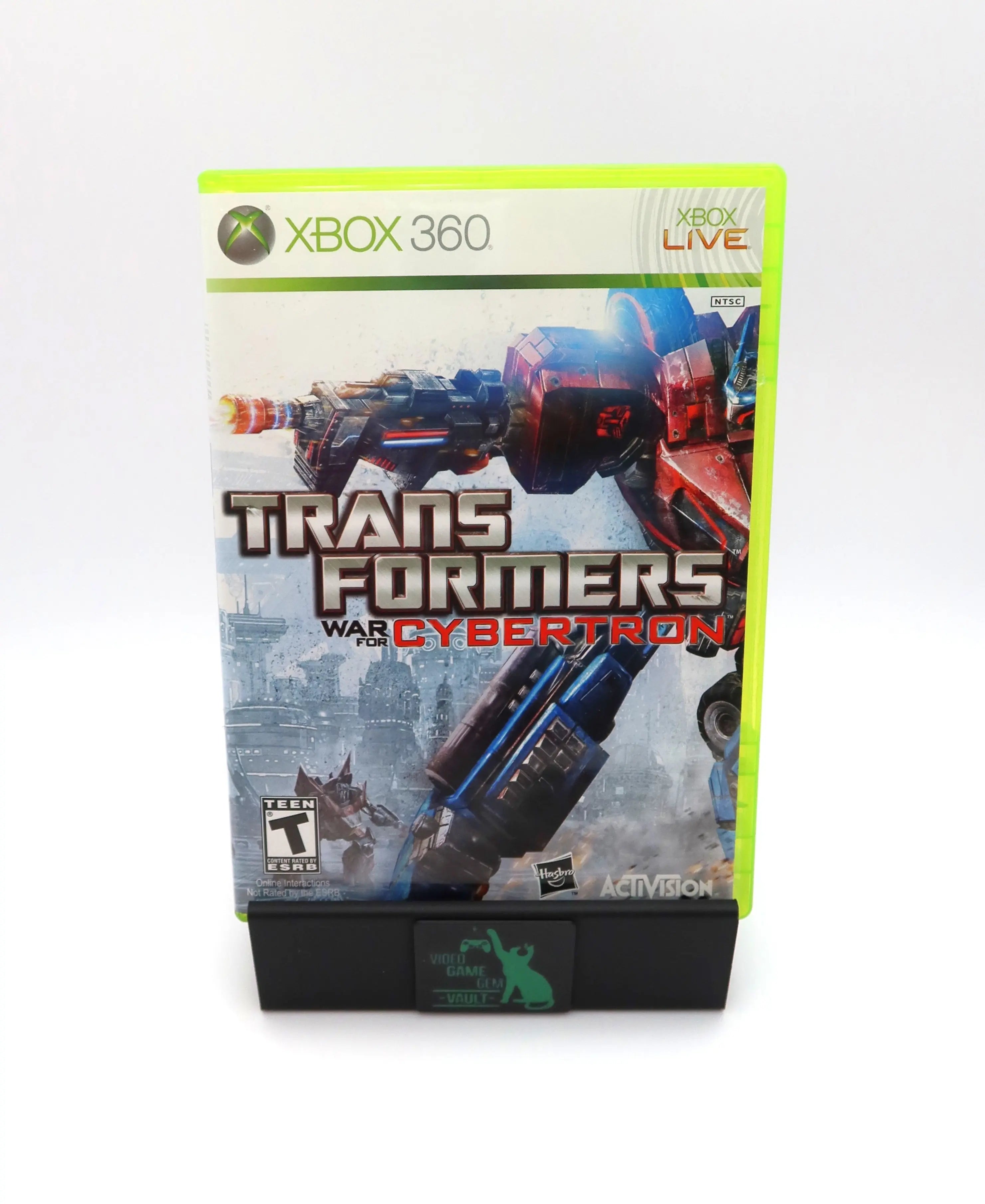 Front cover view of Transformers: War for Cybertron for Microsoft Xbox 360 (2010) NTSC-U, showing original case artwork and black label presentation.