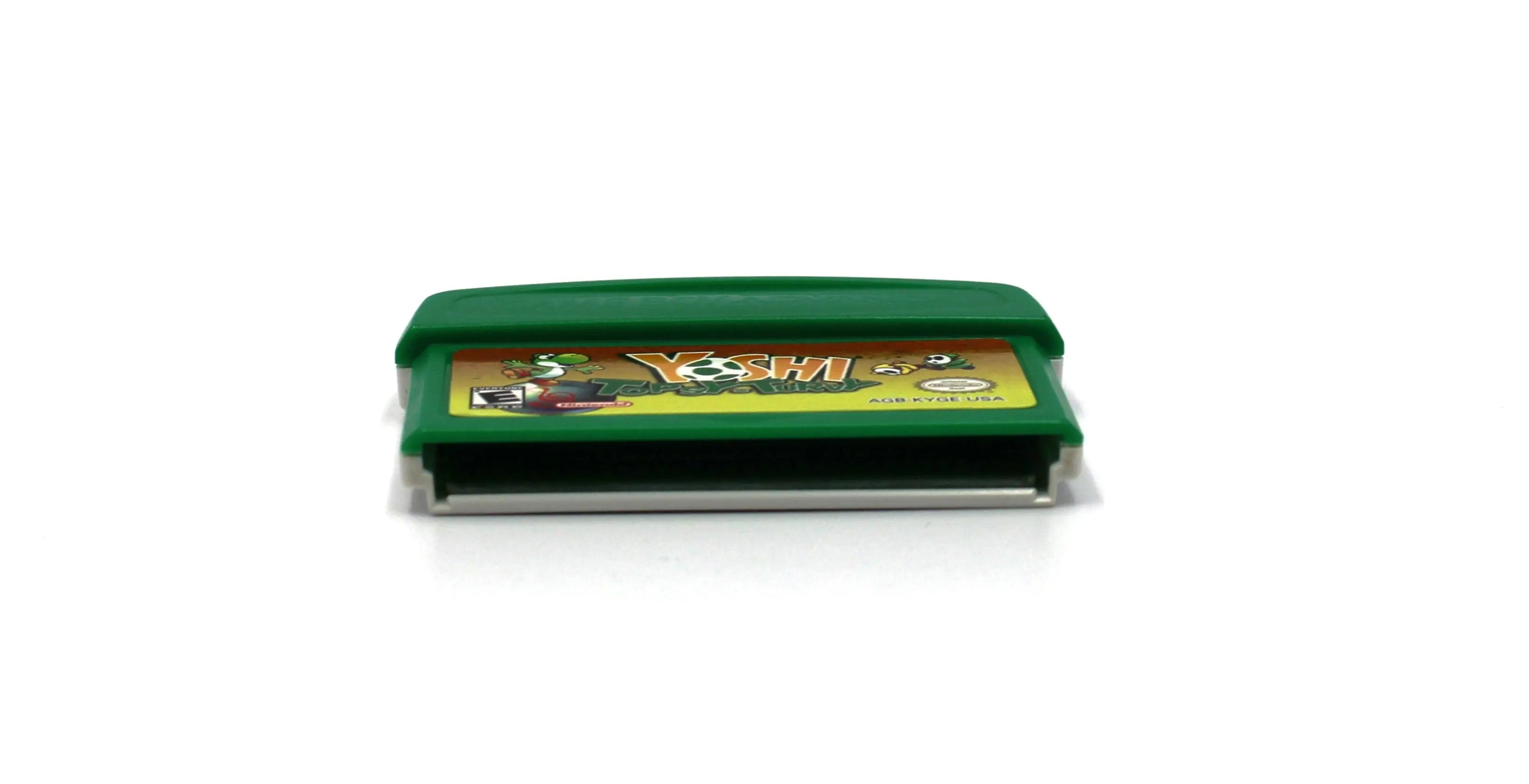Bottom edge view of Yoshi Topsy‑Turvy for Nintendo Game Boy Advance GBA – Authentic Game Cartridge (2005) NTSC‑U, showing clean, authentic pin connector and internal board fit.