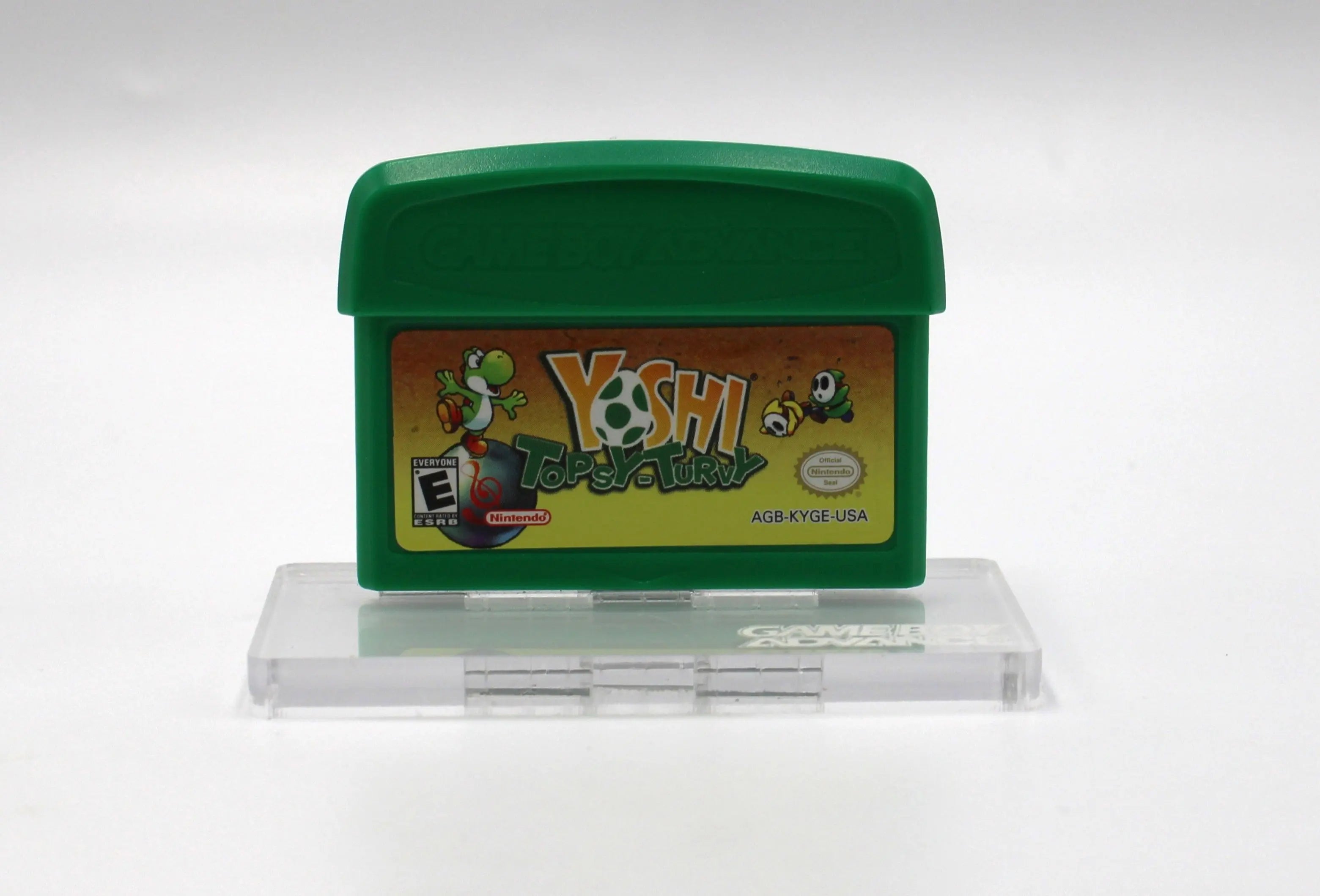 Front shell view of Yoshi Topsy‑Turvy for Nintendo Game Boy Advance GBA – Authentic Game Cartridge (2005) NTSC‑U, showing label condition and authentic molding details.